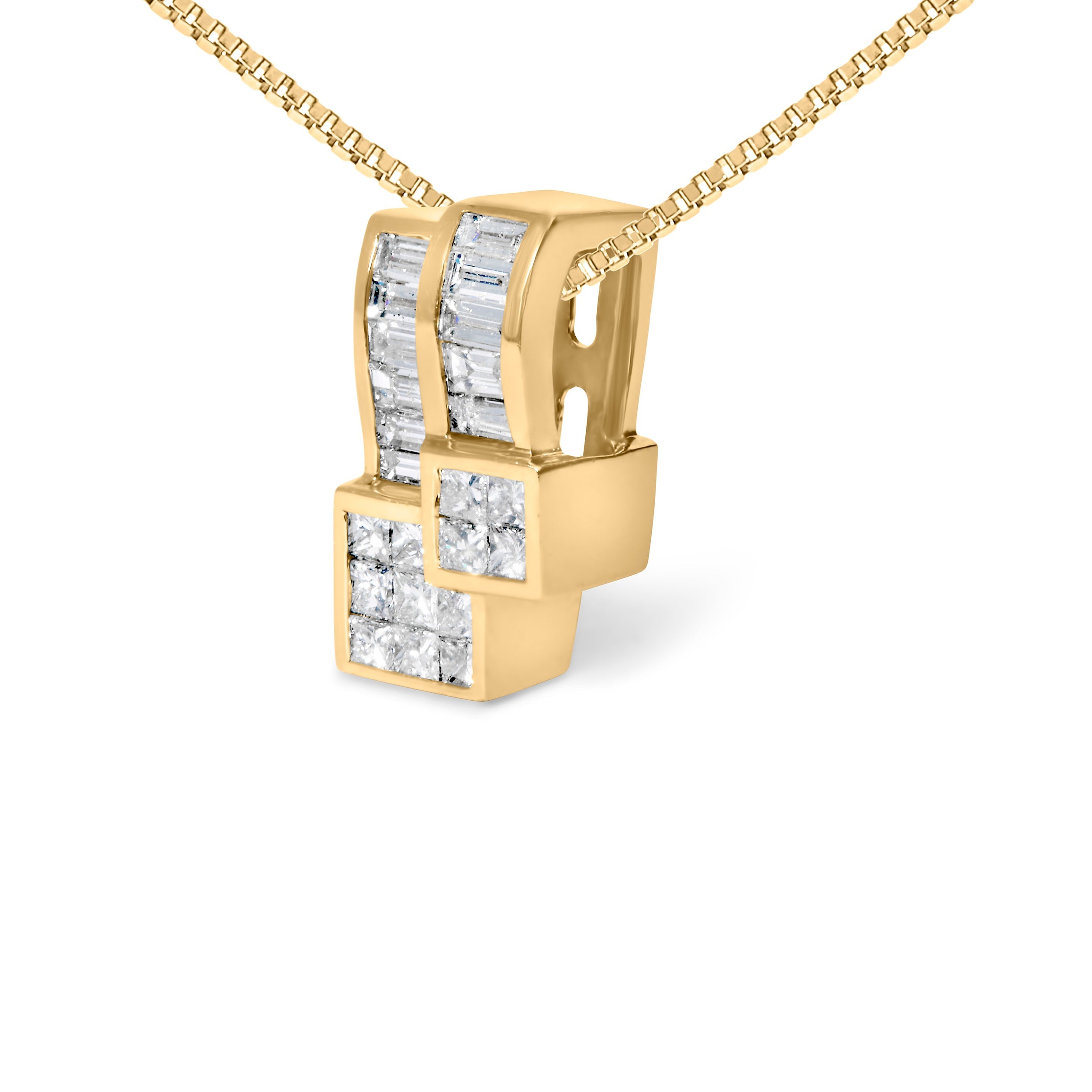 14K Yellow Gold 1 1/2 cttw Princess and Baguette Cut Diamond Geometric Pendant Necklace (H-I Color, VS1-VS2 Clarity) by Bids.com