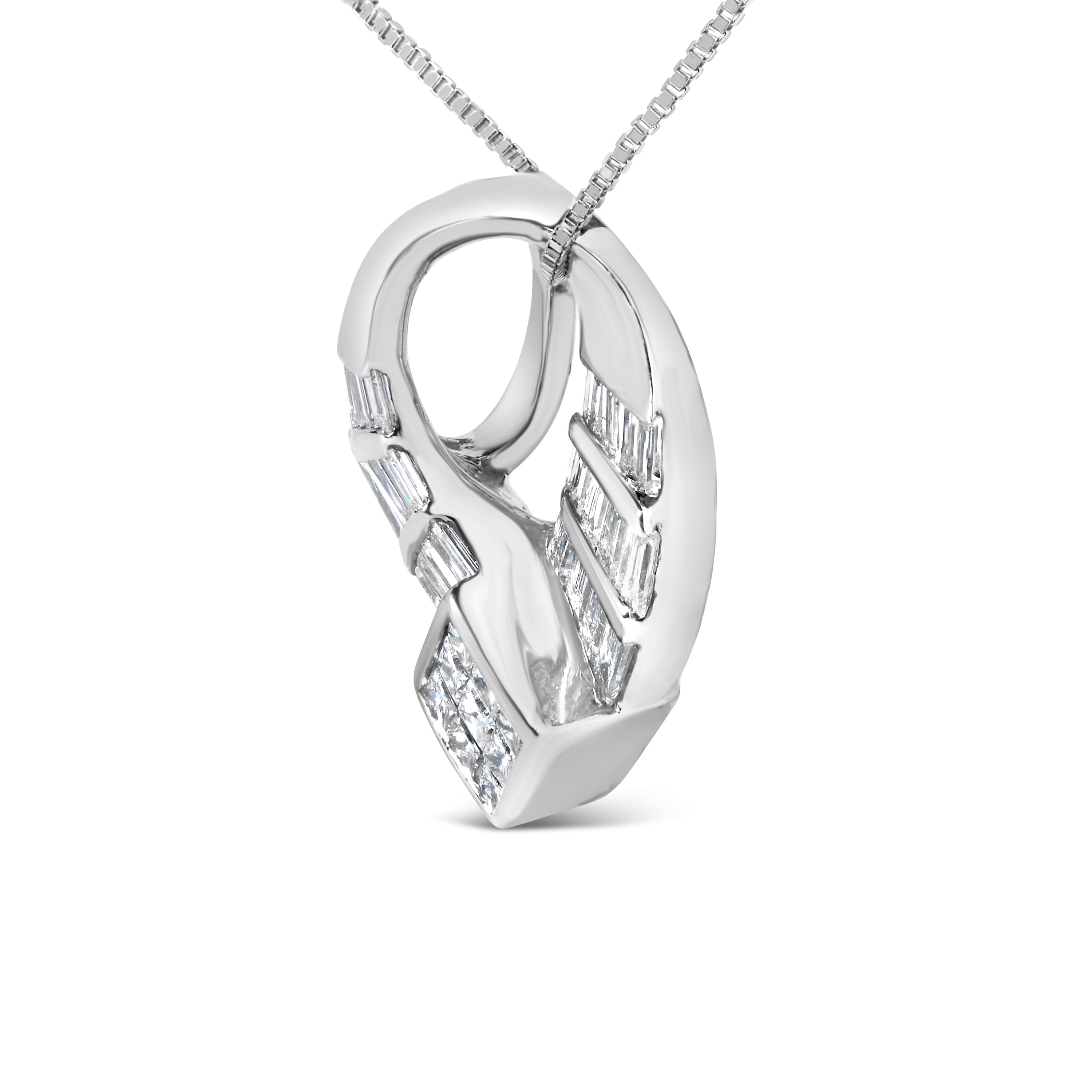 14k White Gold 1 5/8 Cttw Invisible Set Princess and Channel Set Baguette Diamond Curved Oval Shape Pendant Necklace (G-H Color, VS2-SI1 Clarity) by Bids.com