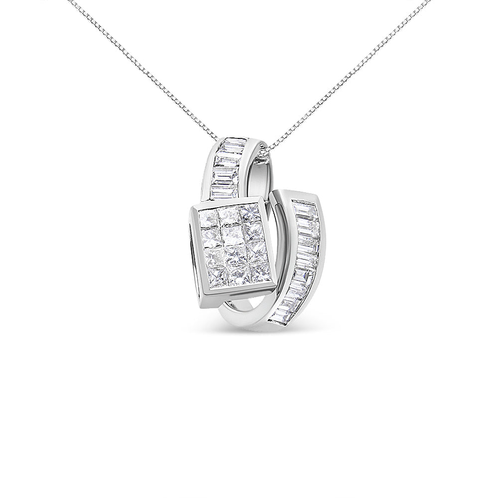 14K White Gold 2 cttw Princess and Baguette Cut Diamond Double Loop Pendant Necklace (G-H, VS1-VS2) by Bids.com
