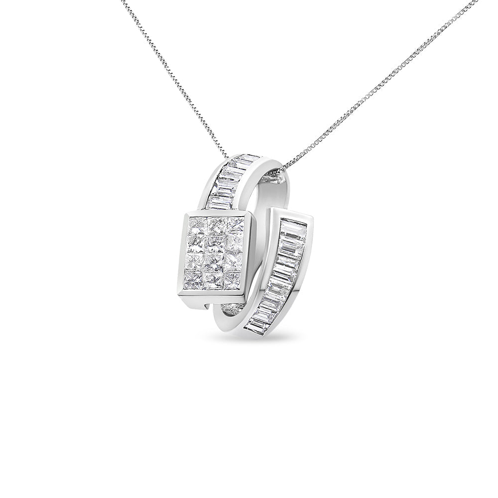 14K White Gold 2 cttw Princess and Baguette Cut Diamond Double Loop Pendant Necklace (G-H, VS1-VS2) by Bids.com
