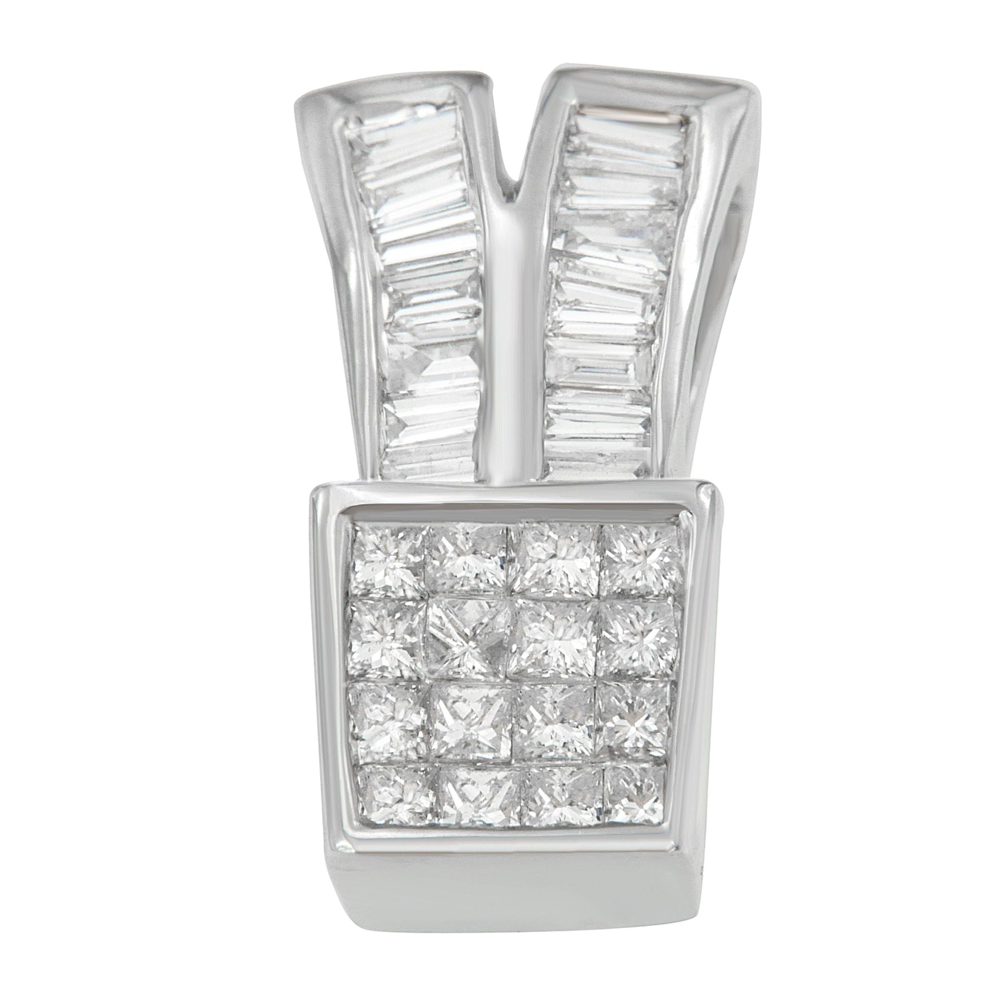 14K White Gold 1 1/3 cttw Princess and Baguette Cut Diamond Sparkling Shapes Pendant Necklace (H-I, SI1-SI2) by Bids.com
