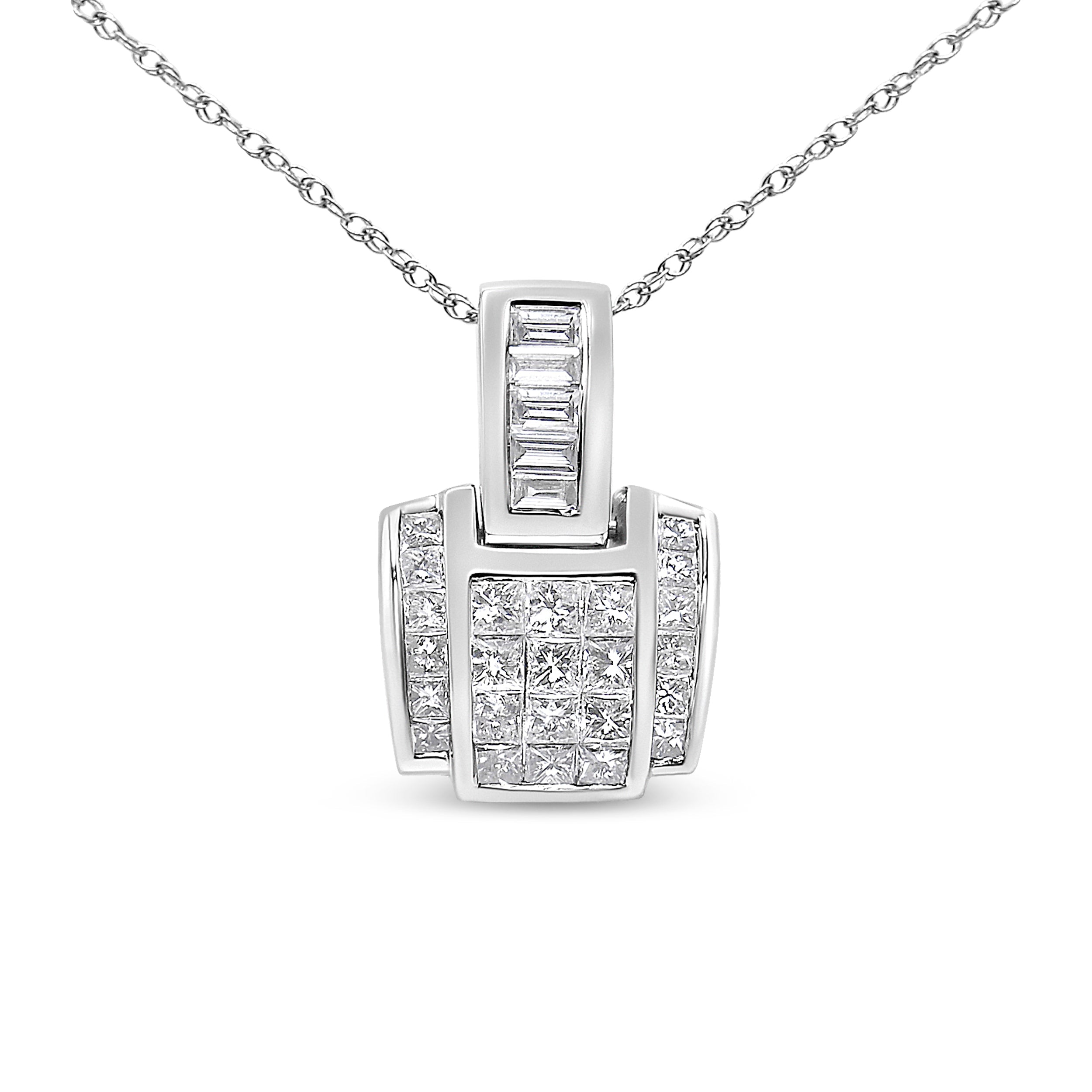 14K White Gold 2 1/5 Cttw Princess Cut Composite Diamond Pendant with Diamond Bale Pendant Necklace (H-I Color,SI1-SI2 Clarity) - NO CHAIN INCLUDED by Bids.com
