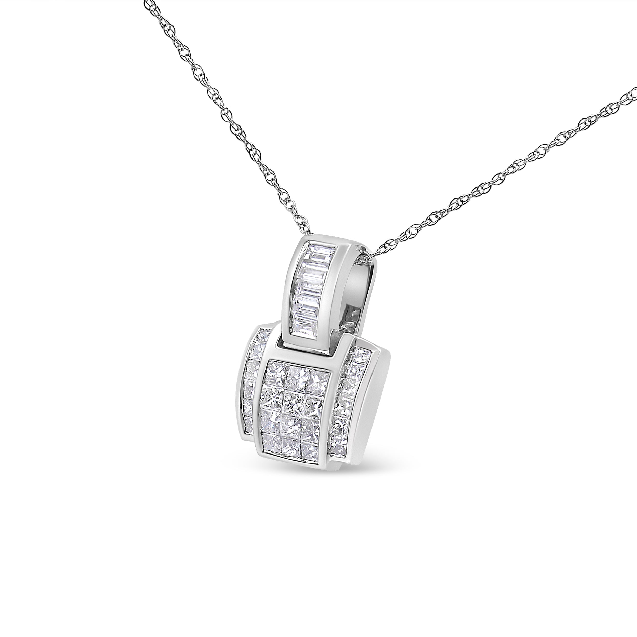 14K White Gold 2 1/5 Cttw Princess Cut Composite Diamond Pendant with Diamond Bale Pendant Necklace (H-I Color,SI1-SI2 Clarity) - NO CHAIN INCLUDED by Bids.com