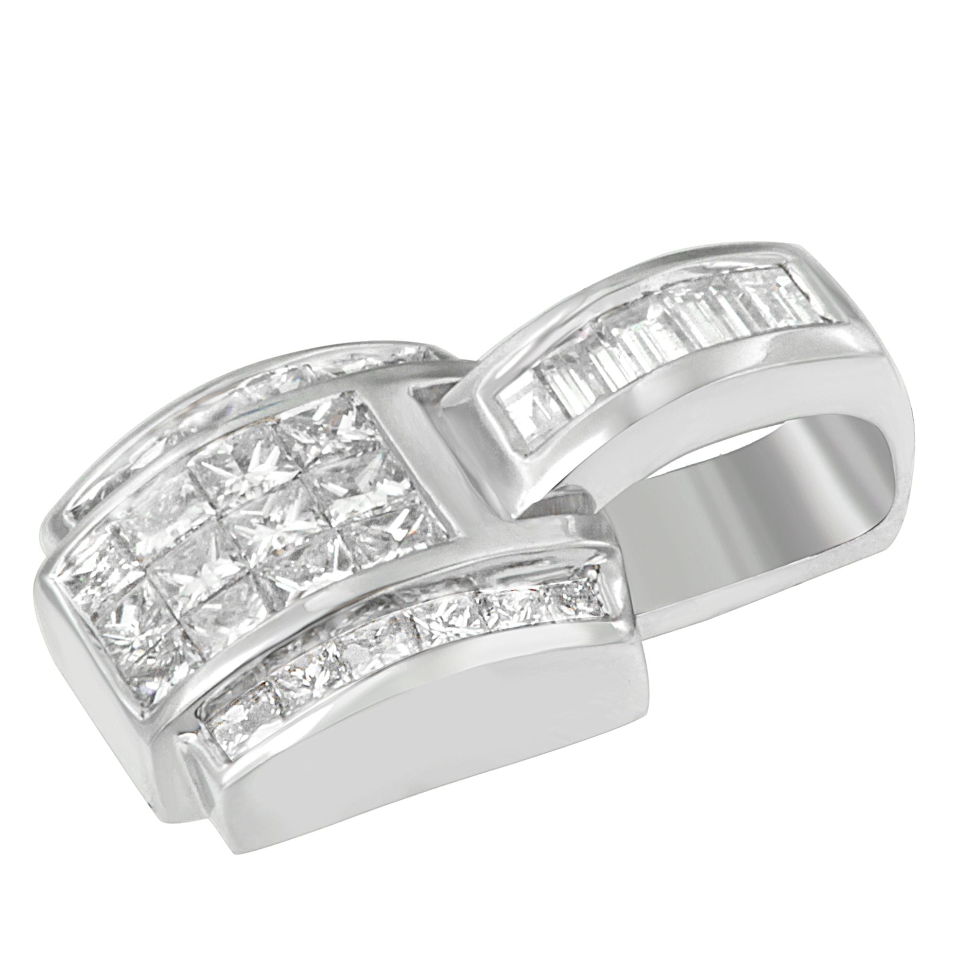 14K White Gold 2 1/5 Cttw Princess Cut Composite Diamond Pendant with Diamond Bale Pendant Necklace (H-I Color,SI1-SI2 Clarity) - NO CHAIN INCLUDED by Bids.com