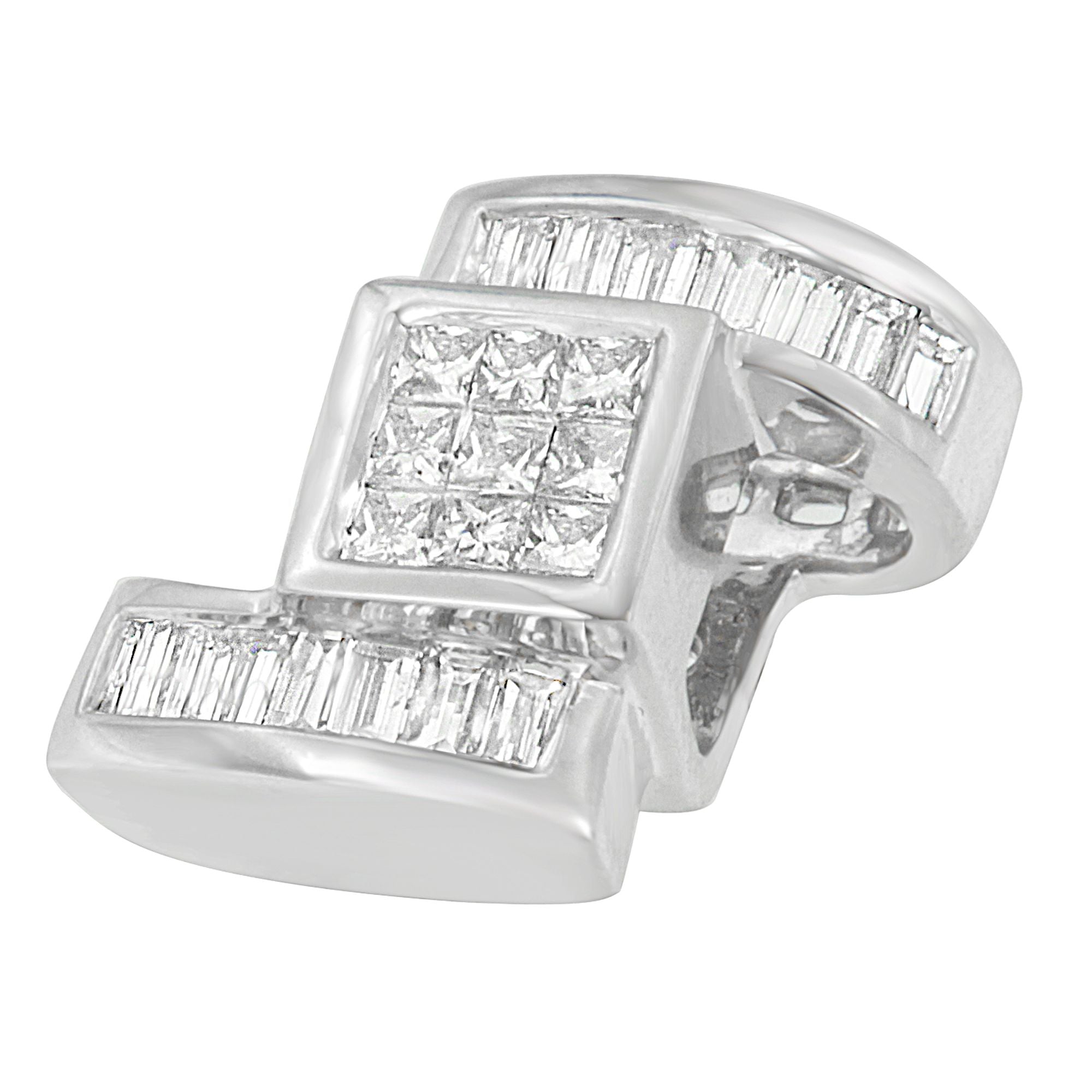 14K White Gold 1 2/5 cttw Princess and Baguette Cut Diamond Zig Zag Pendant Necklace (H-I, SI1-SI2) by Bids.com