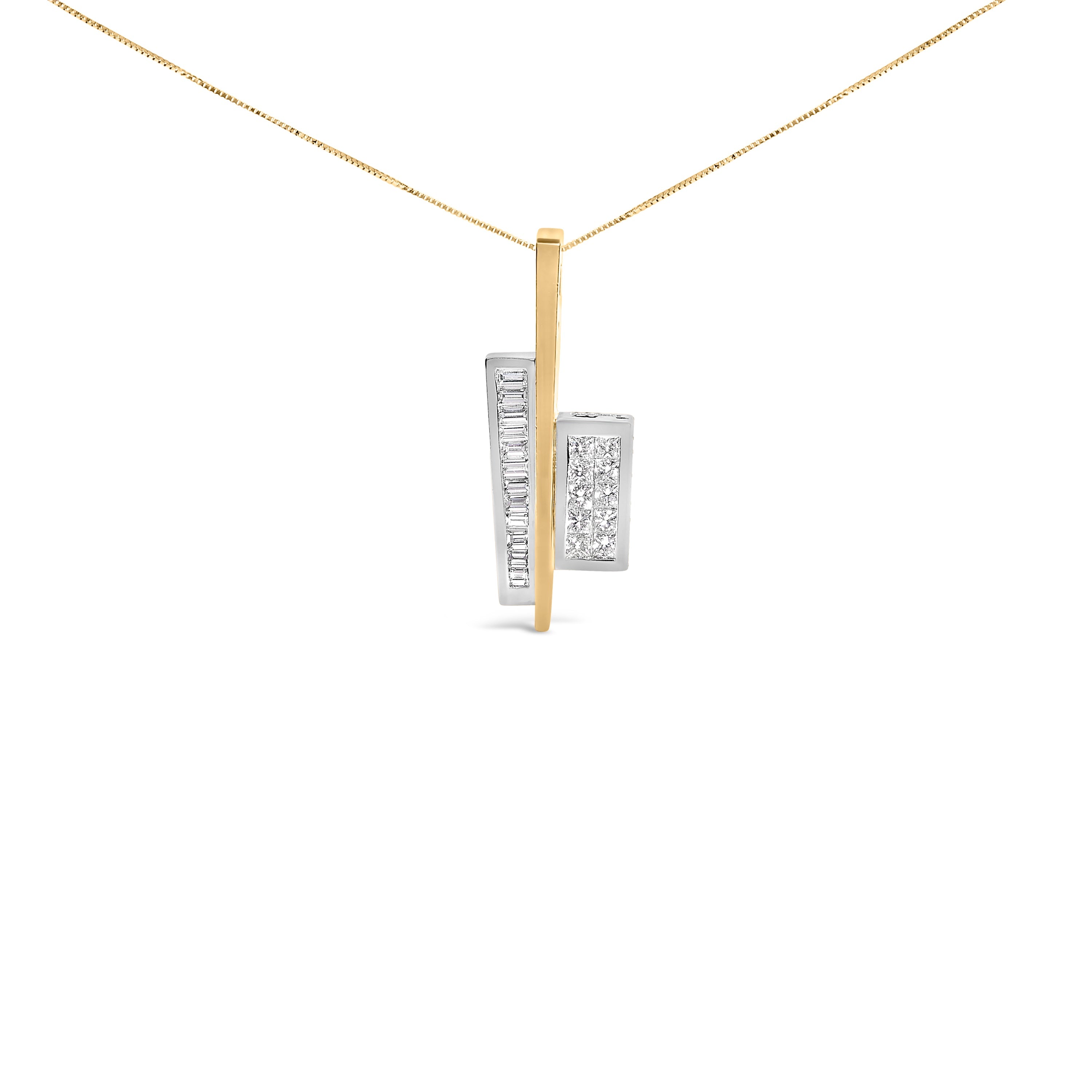 18K Yellow and White Gold 1 7/8 Cttw Princess Baguette Diamond Key Shaped 18" Pendant Necklace (H-I Color, SI1-SI2 Clarity) by Bids.com