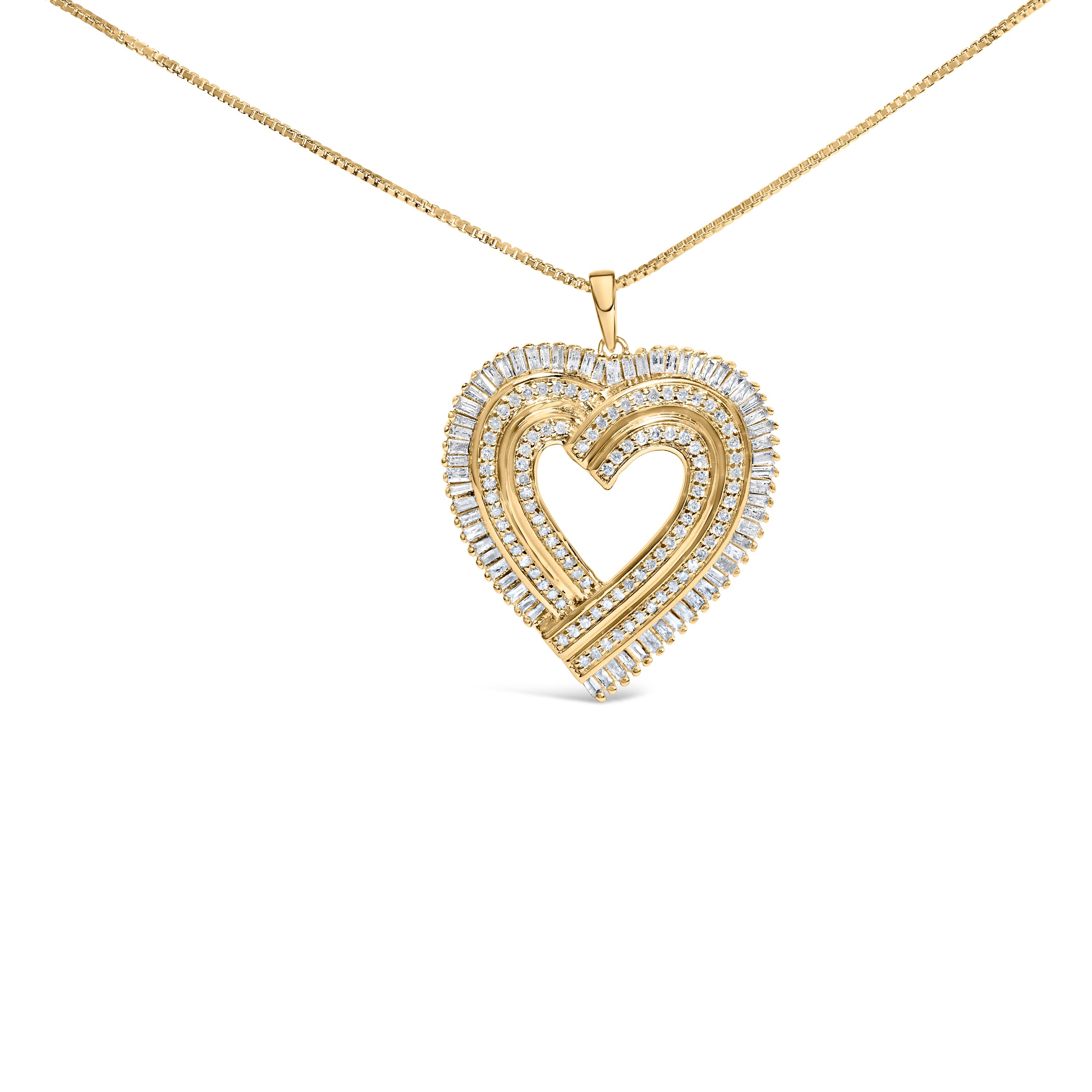 14K Yellow Gold Plated .925 Sterling Silver 1/4 Cttw Round and Baguette-Cut Diamond Composite Heart 18" Pendant Necklace (H-I Color, SI2-I1 Clarity) by Bids.com