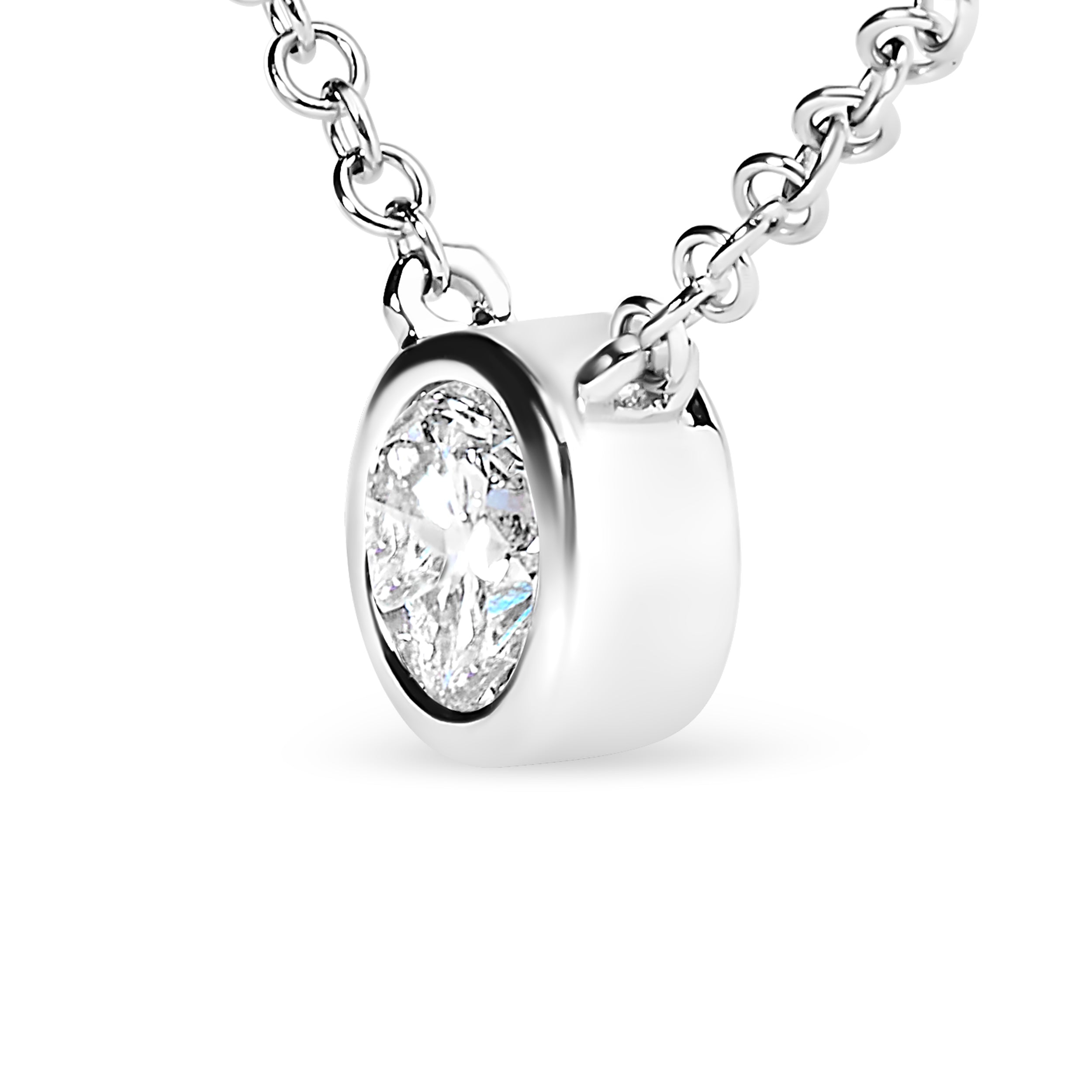 10K White Gold 1/10 Carat Round Brilliant-Cut Diamond Modern Bezel-Set Solitaire 16"-18" Pendant Necklace (H-I Color, SI2-I1 Clarity) by Bids.com