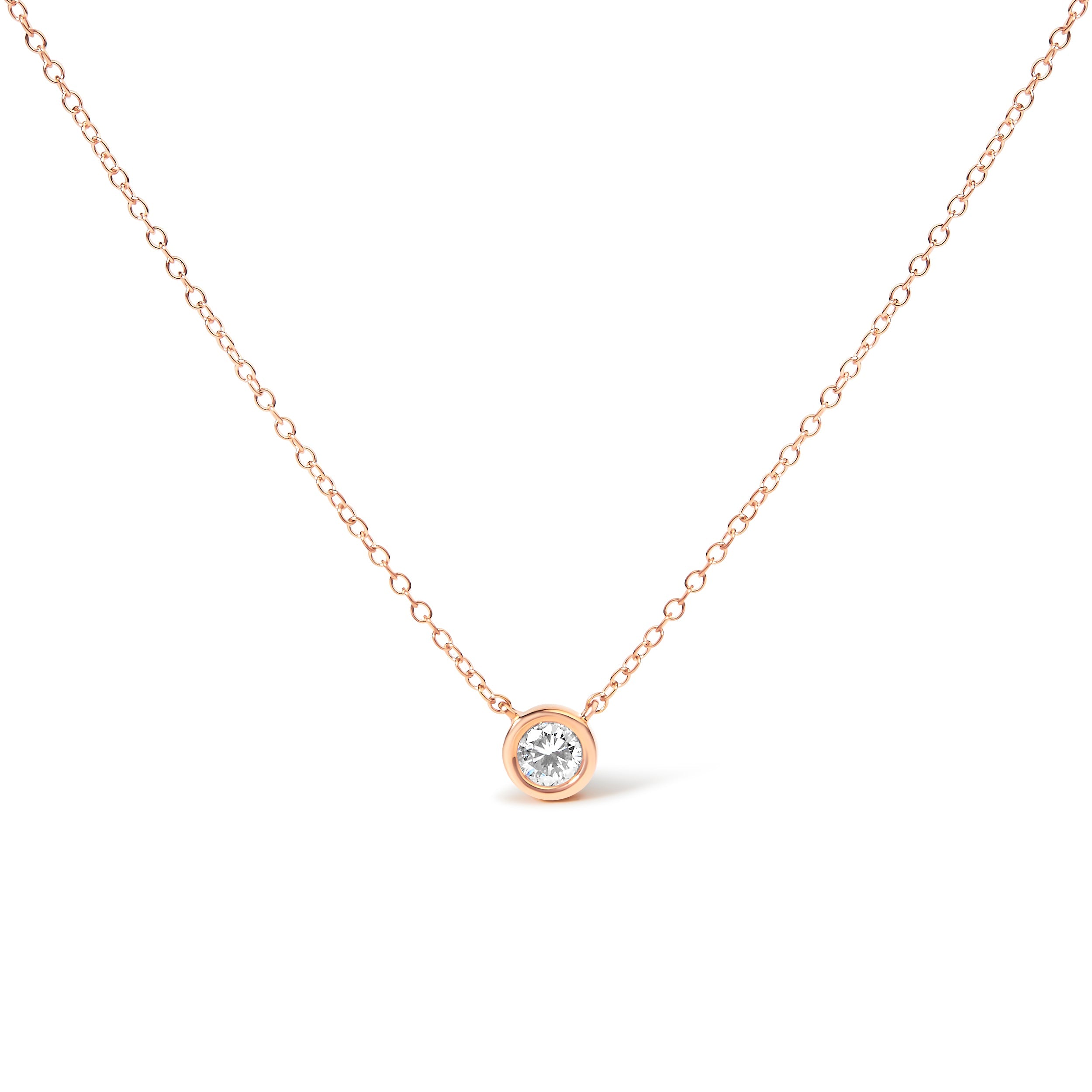 2 Micron 14K Rose Gold Plated Sterling Silver Bezel-Set Diamond Solitaire Pendant Necklace (1/3 cttw, H-I Color, I1-I2 Clarity) DestGlow