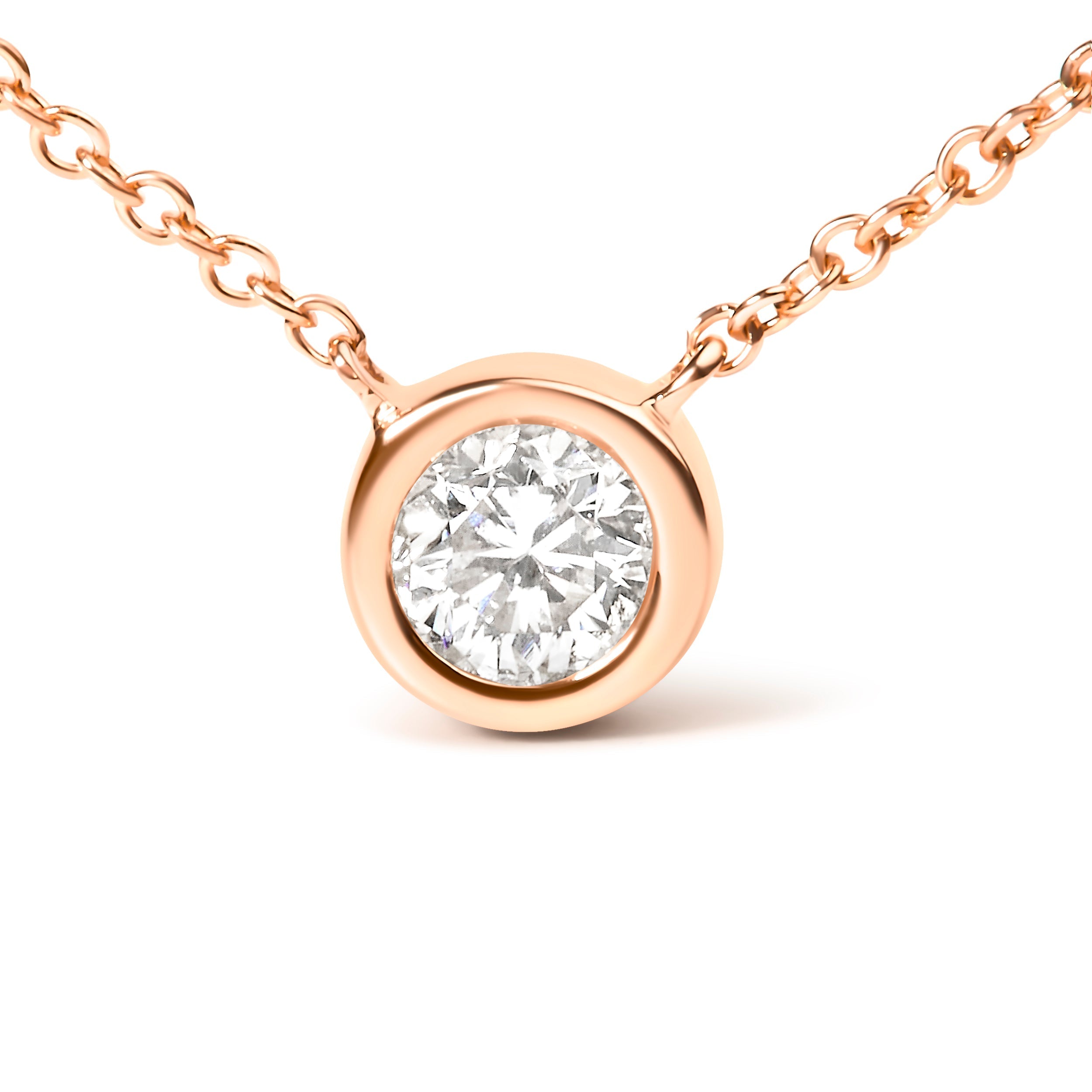 2 Micron 14K Rose Gold Plated Sterling Silver Bezel-Set Diamond Solitaire Pendant Necklace (1/3 cttw, H-I Color, I1-I2 Clarity) DestGlow