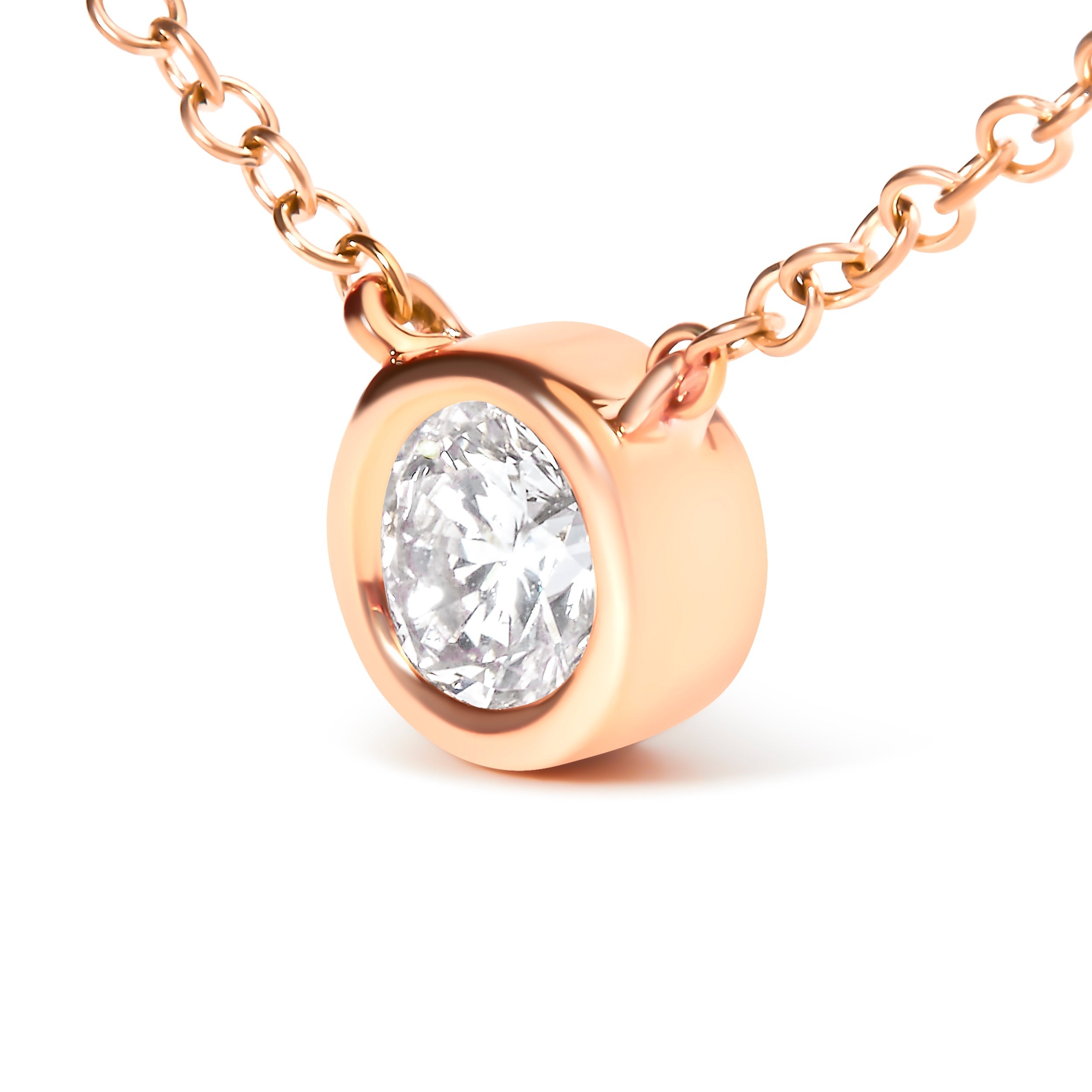 2 Micron 14K Rose Gold Plated Sterling Silver Bezel-Set Diamond Solitaire Pendant Necklace (1/3 cttw, H-I Color, I1-I2 Clarity) DestGlow