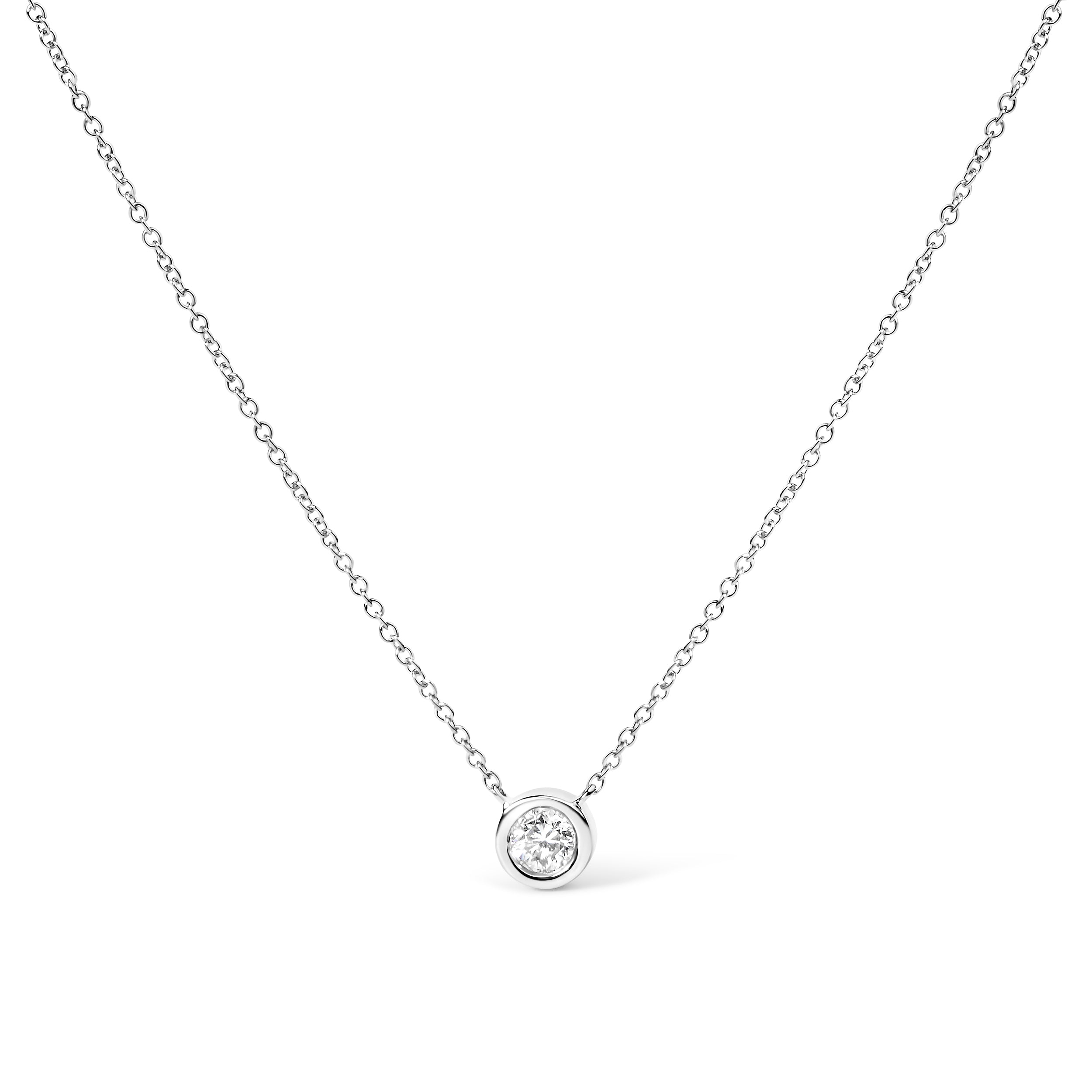 2 Micron 14K Rose Gold Plated Sterling Silver Bezel-Set Diamond Solitaire Pendant Necklace (1/3 cttw, H-I Color, I1-I2 Clarity) DestGlow