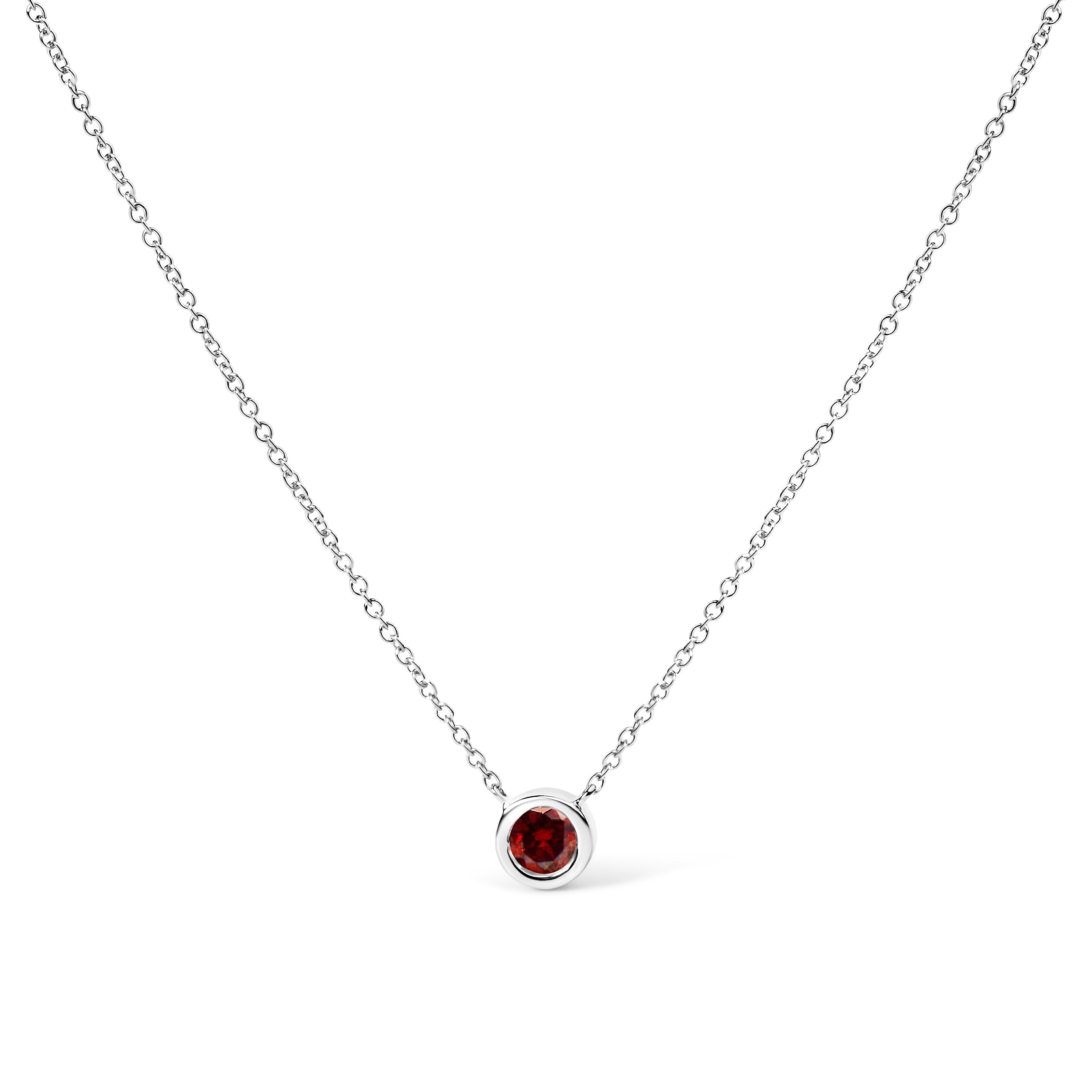14K White Gold 1/2 Cttw Red Lab Grown Diamond Bezel-Set Solitaire 18" Pendant Necklace (Red Color, VS1-VS2 Clarity) DestGlow