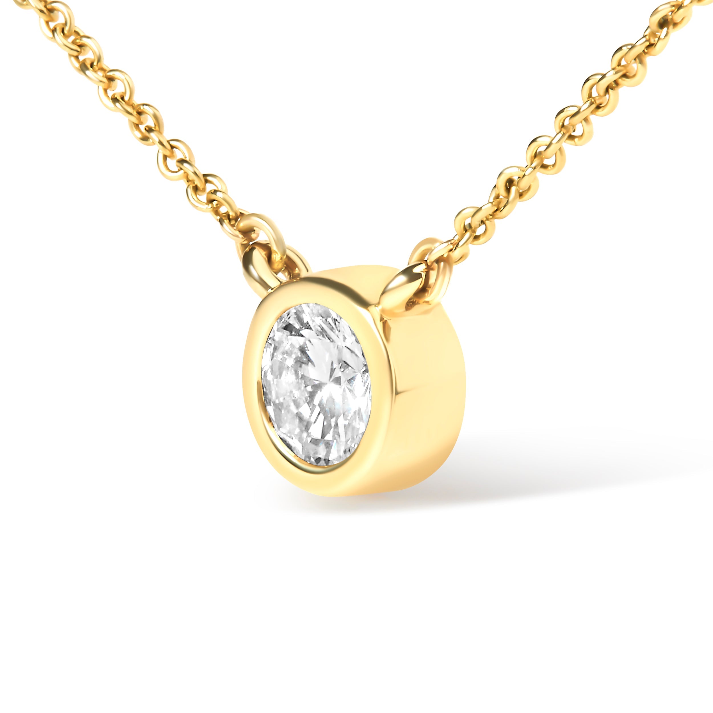10K Yellow Gold 1/2 Carat Round Brilliant-Cut Diamond Modern Bezel-Set Solitaire 16"-18" Pendant Necklace (H-I Color, SI2-I1 Clarity) by Bids.com