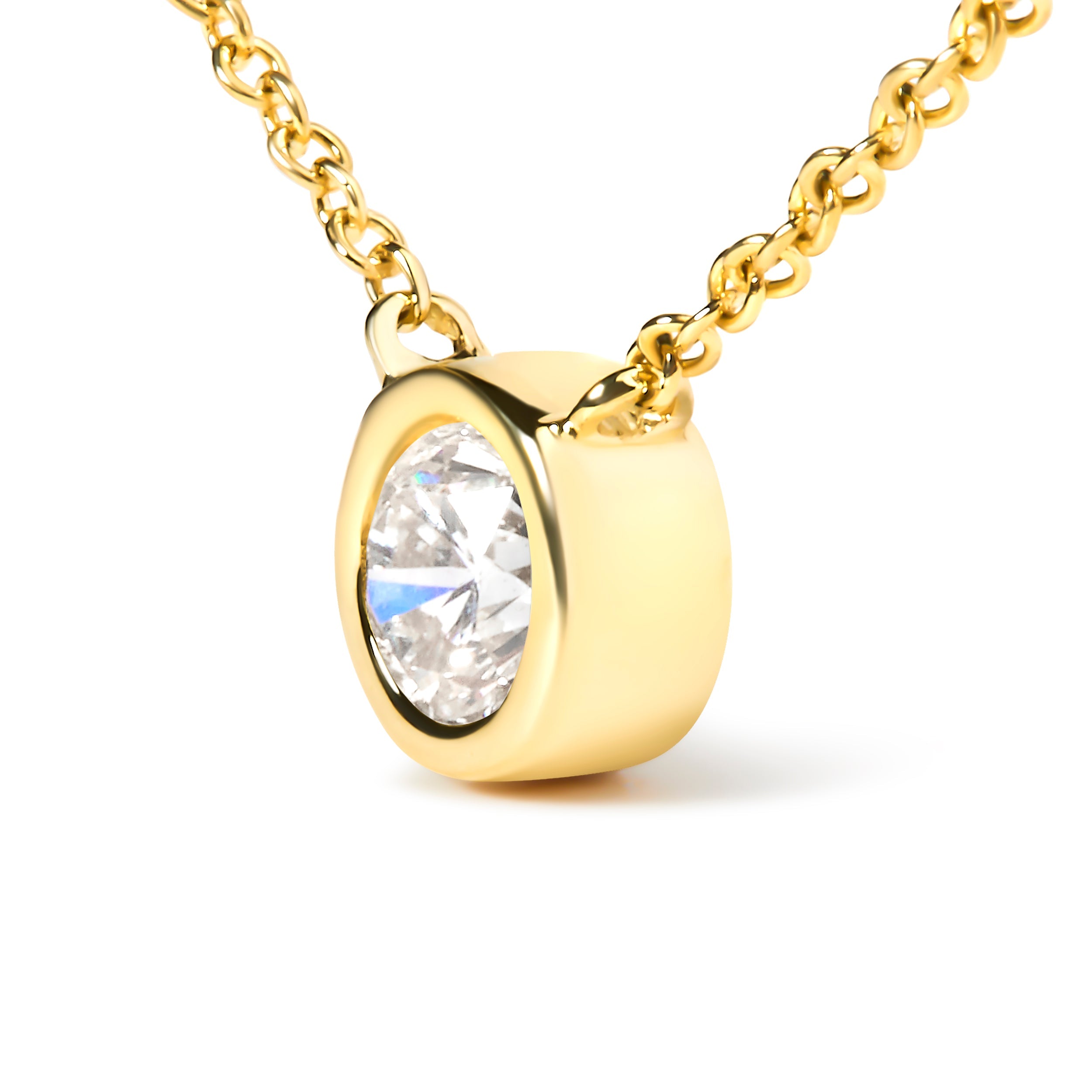 10K Yellow Gold 1/2 Carat Round Brilliant-Cut Diamond Modern Bezel-Set Solitaire 16"-18" Pendant Necklace (H-I Color, SI2-I1 Clarity) by Bids.com