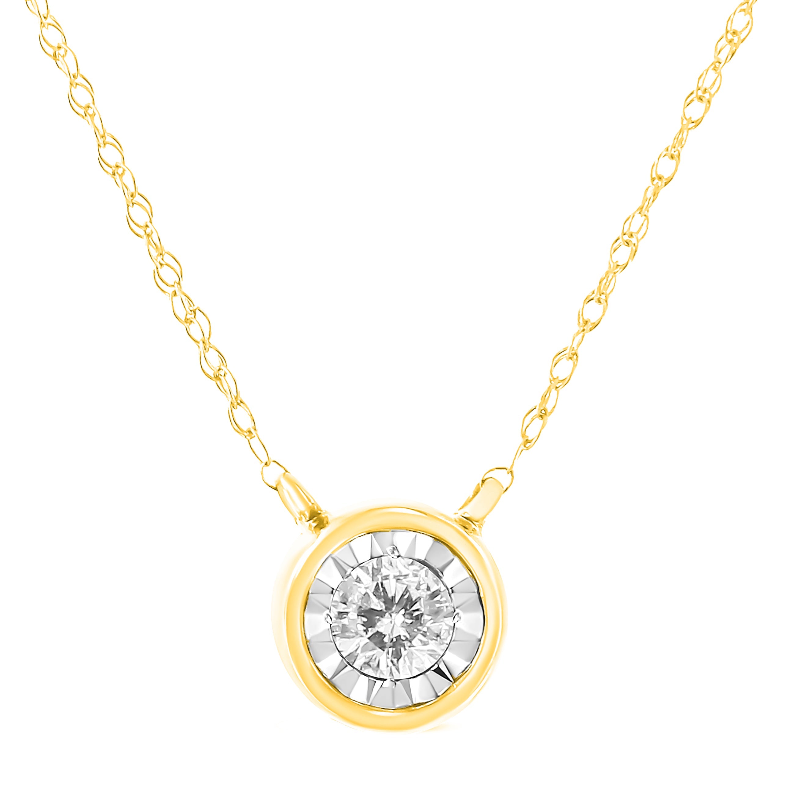 10K Yellow Gold 1/4 Cttw Round Brilliant-Cut Diamond Modern Bezel-Set Solitaire Pendant Necklace (J-K Color, I2-I3 Clarity) - 16" with 2" Extender by Bids.com
