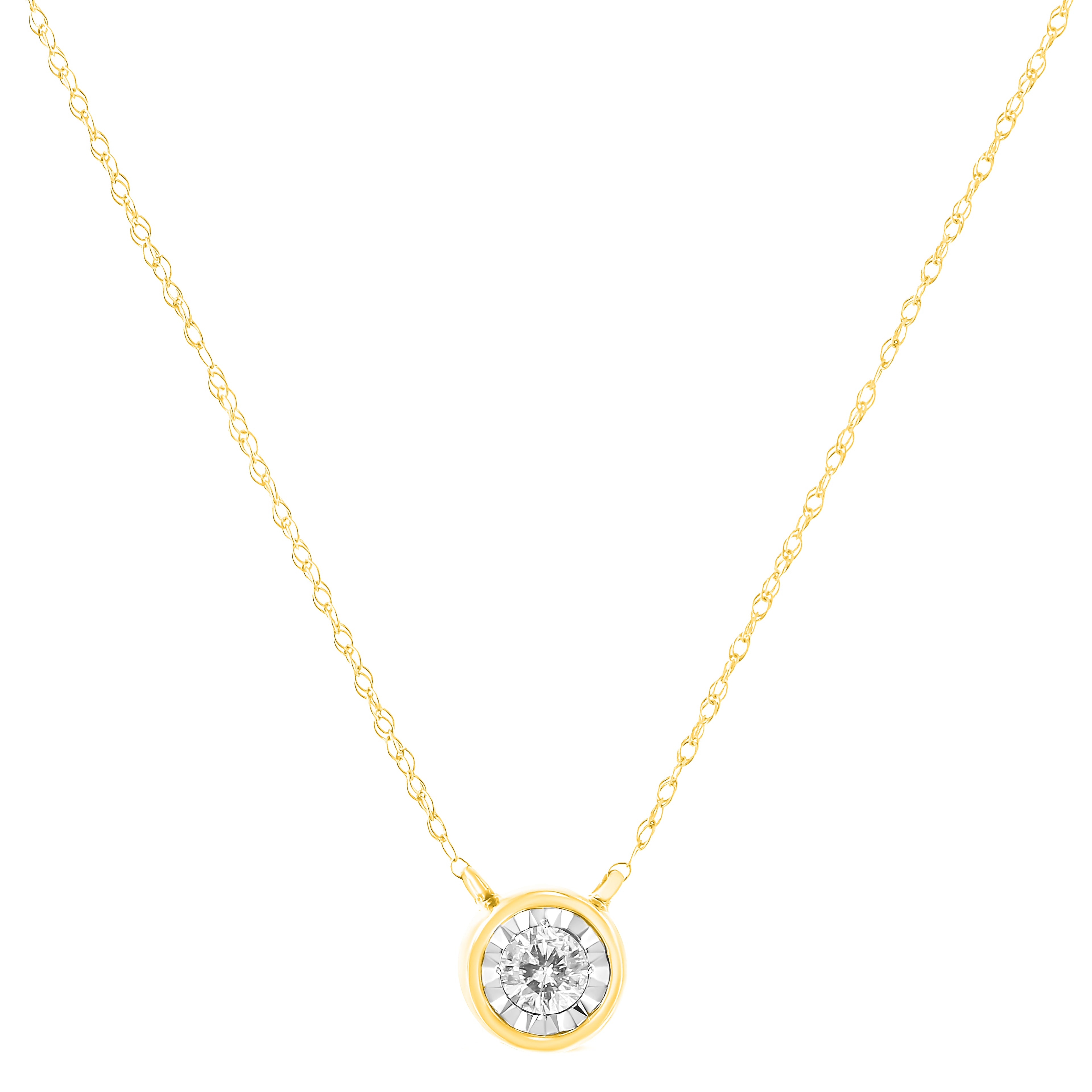 10K Yellow Gold 1/4 Cttw Round Brilliant-Cut Diamond Modern Bezel-Set Solitaire Pendant Necklace (J-K Color, I2-I3 Clarity) - 16" with 2" Extender by Bids.com