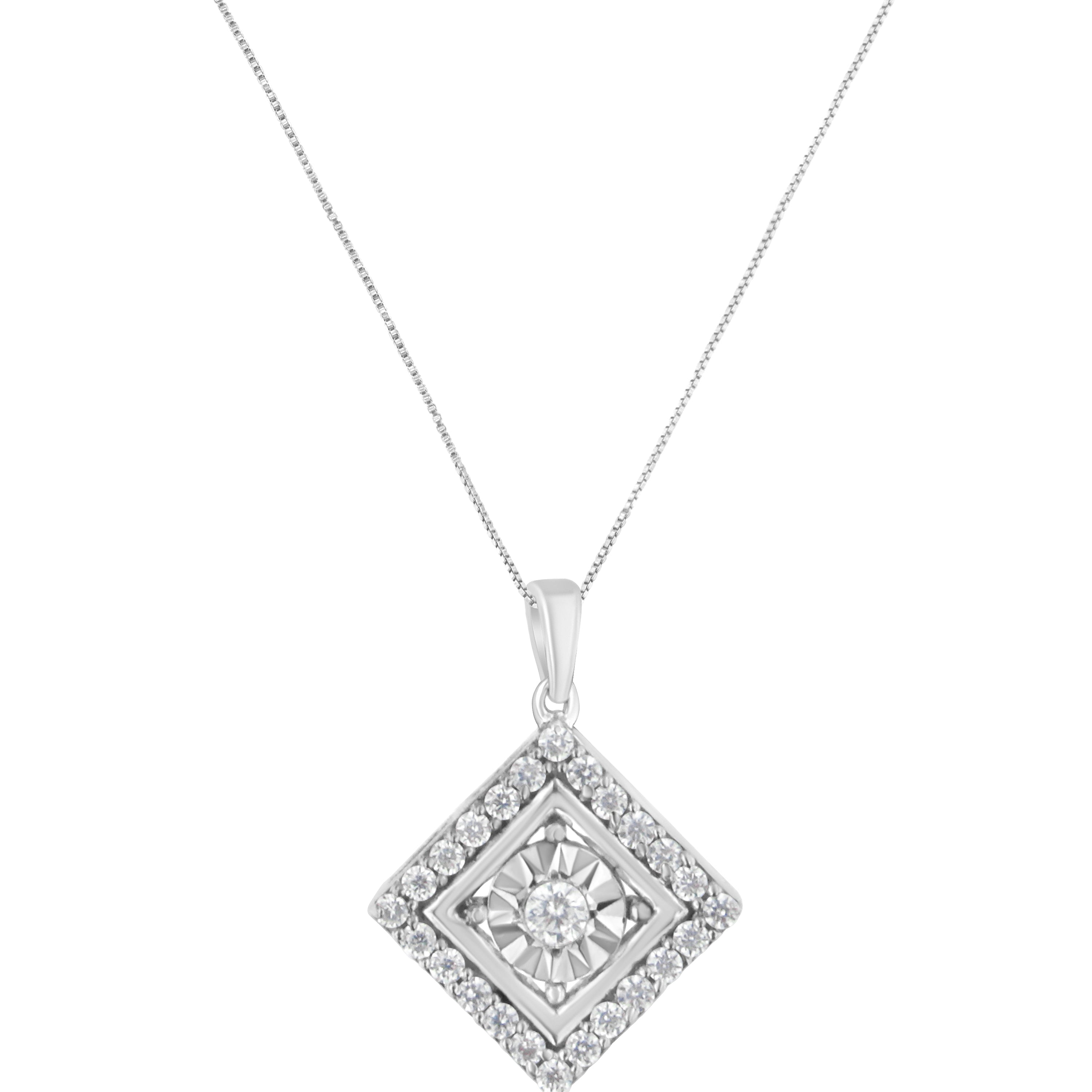 10KT White Gold 1/2 cttw Diamond Square Pendant Necklace (I-J Color, I2-I3 Clarity) by Bids.com