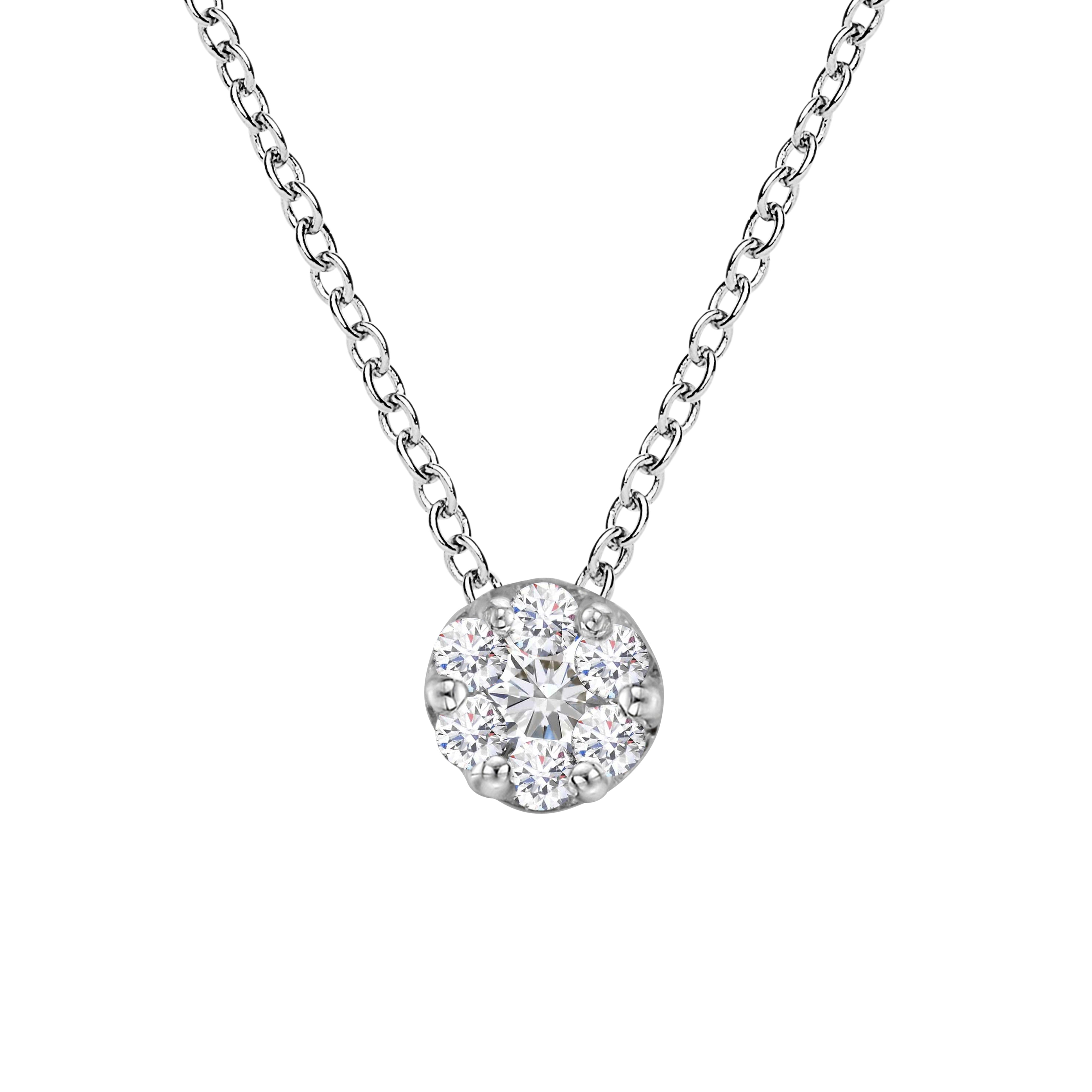 14K White Gold 1/4 Cttw Shared Prong Set Round-Ct Diamond 7 Stone Floral Cluster 18" Pendant Necklace (H-I Color, SI2-I1 Clarity) by Bids.com
