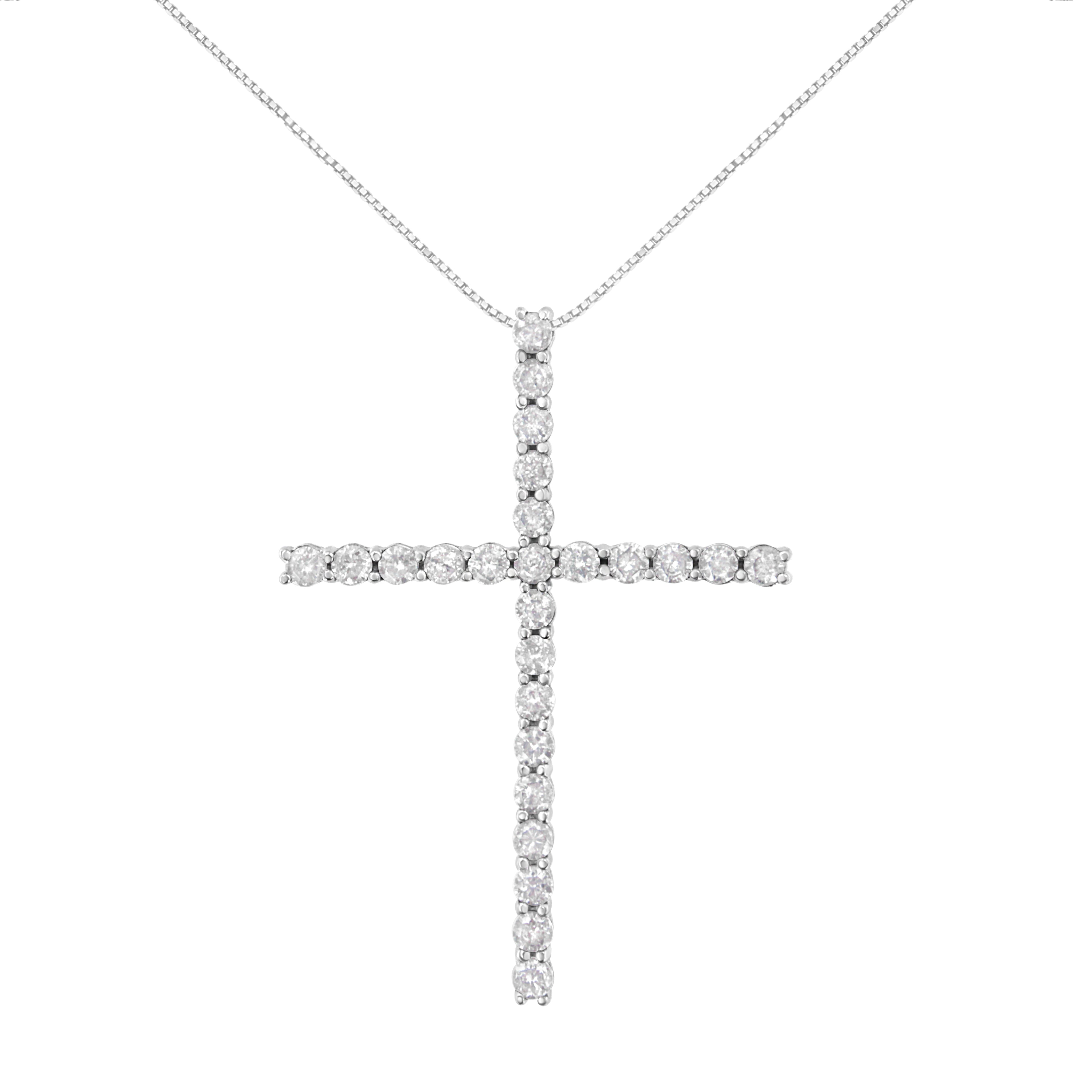 .925 Sterling Silver 2 1/2 cttw Diamond Cross Pendant Necklace (H-I, I2-I3) by Bids.com