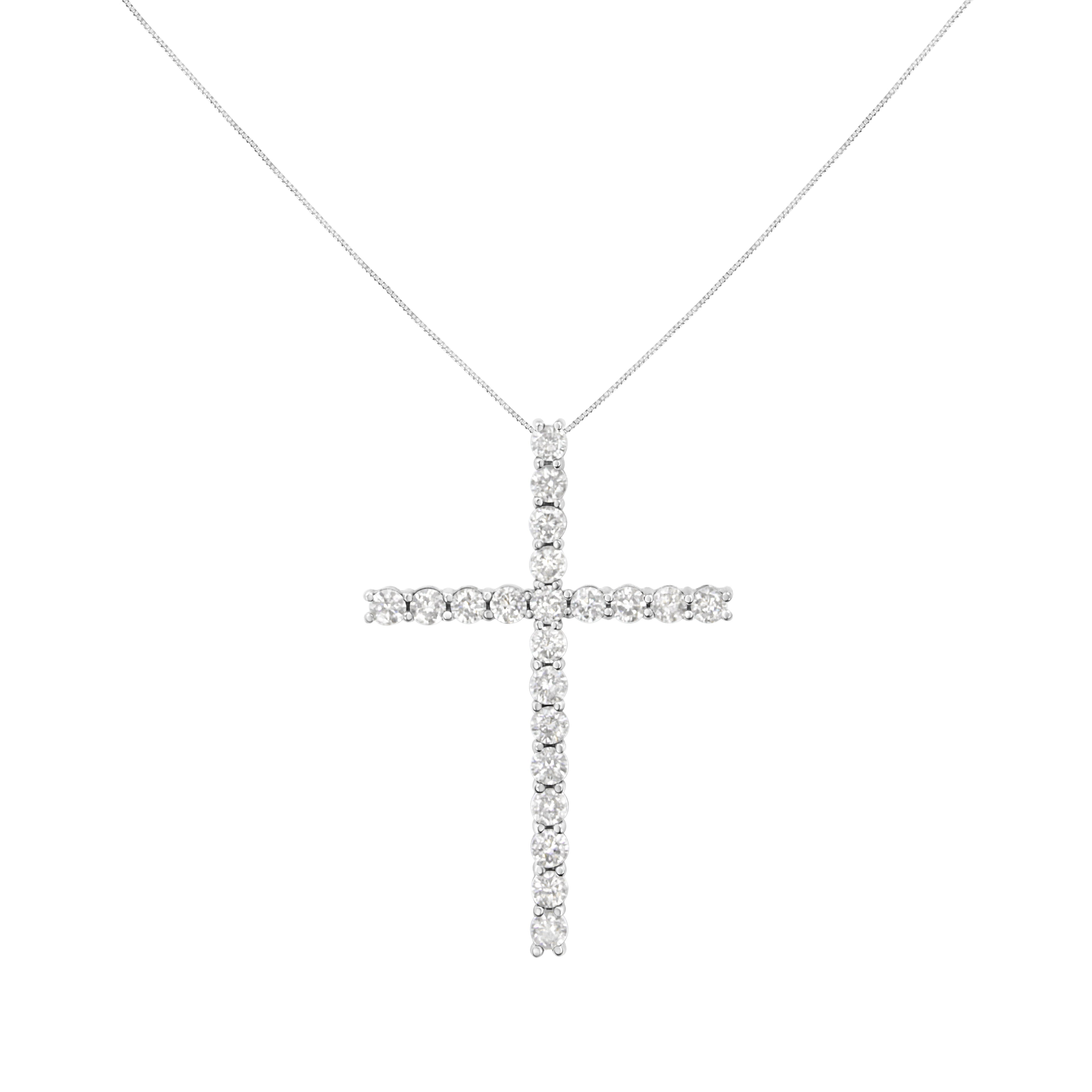 .925 Sterling Silver 4.0 Cttw Diamond 2-1/4" Cross Pendant with Box Chain Necklace (I-J Color, I1-I2 Clarity) - 18" by Bids.com