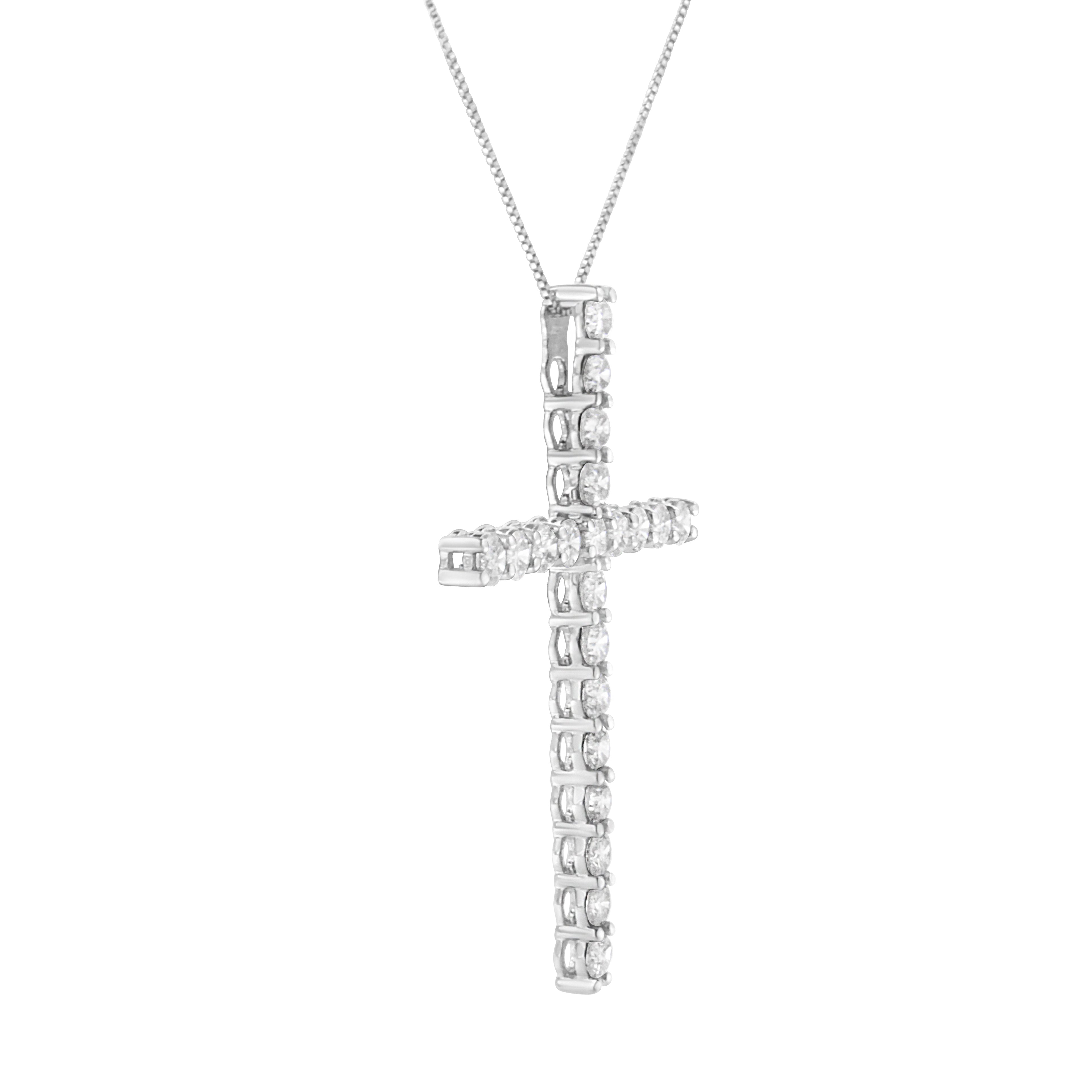 .925 Sterling Silver 4.0 Cttw Diamond 2-1/4" Cross Pendant with Box Chain Necklace (I-J Color, I1-I2 Clarity) - 18" by Bids.com
