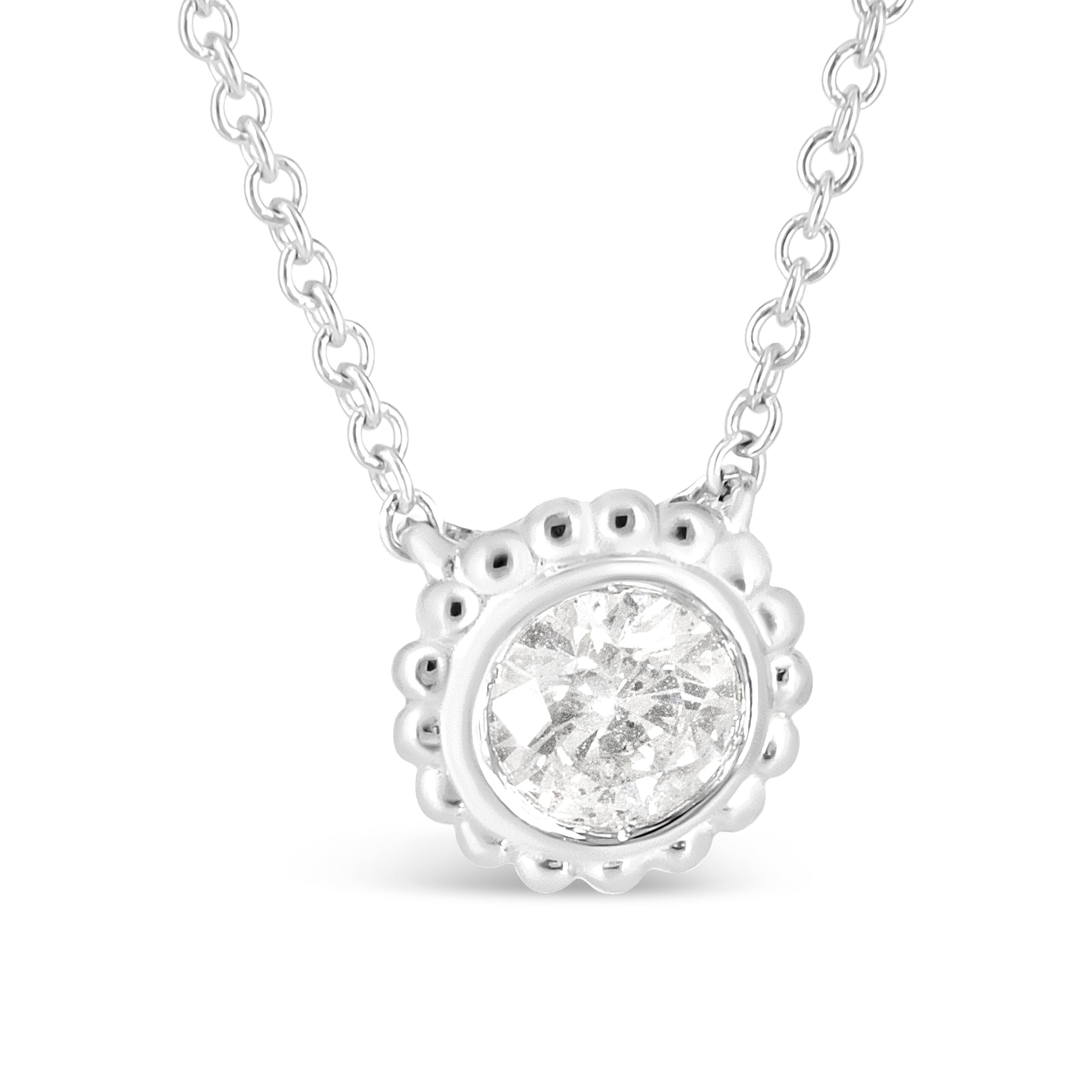 10K White Gold 1/2 Cttw Bezel Set Round Diamond Sunflower Finish 18" Pendant Necklace (I-J Color, I1-I2 Clarity) by Bids.com