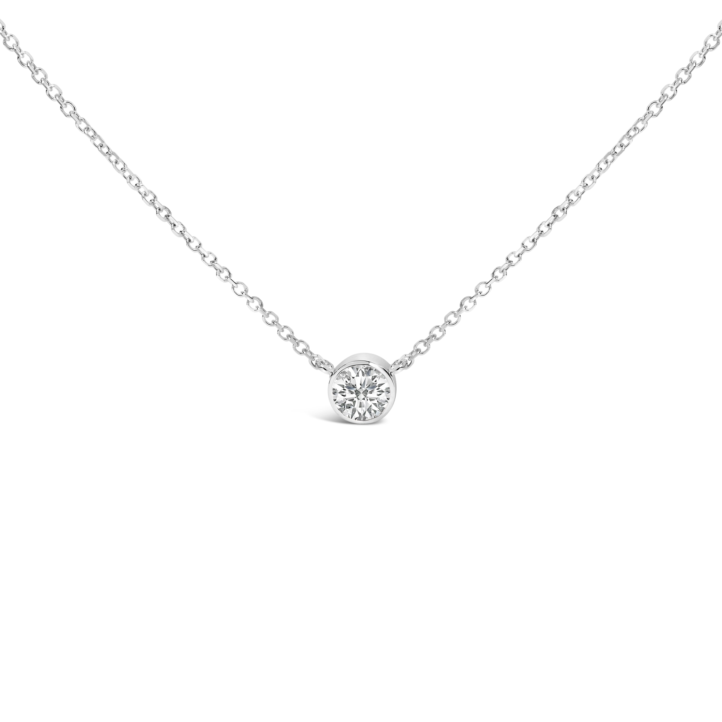 14K White Gold 1.00 Cttw Bezel Set Round Lab-Grown Diamond Solitaire 18" Pendant Necklace (F-G Color, VS1-VS2 Clarity) DestGlow