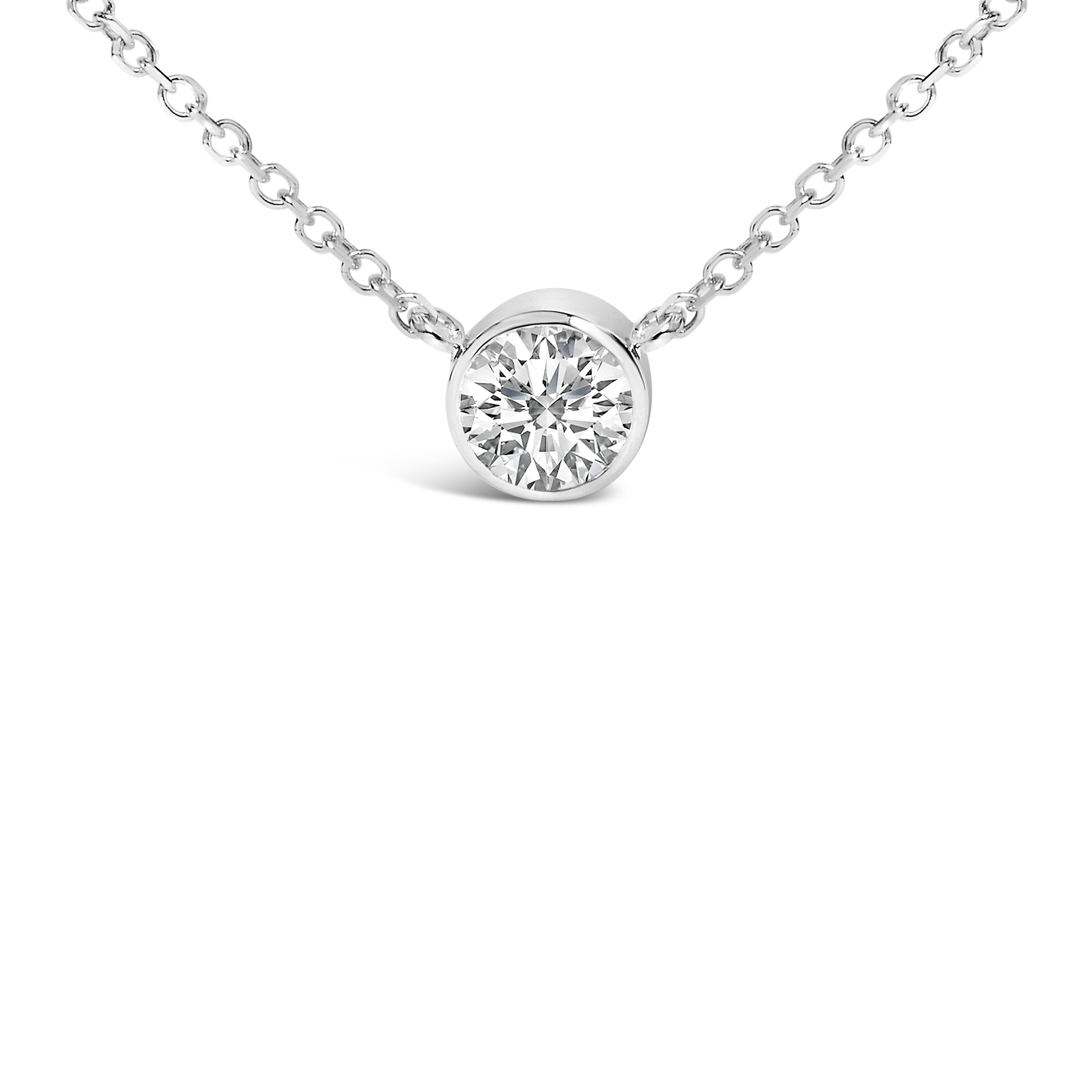 14K White Gold 1.00 Cttw Bezel Set Round Lab-Grown Diamond Solitaire 18" Pendant Necklace (F-G Color, VS1-VS2 Clarity) DestGlow