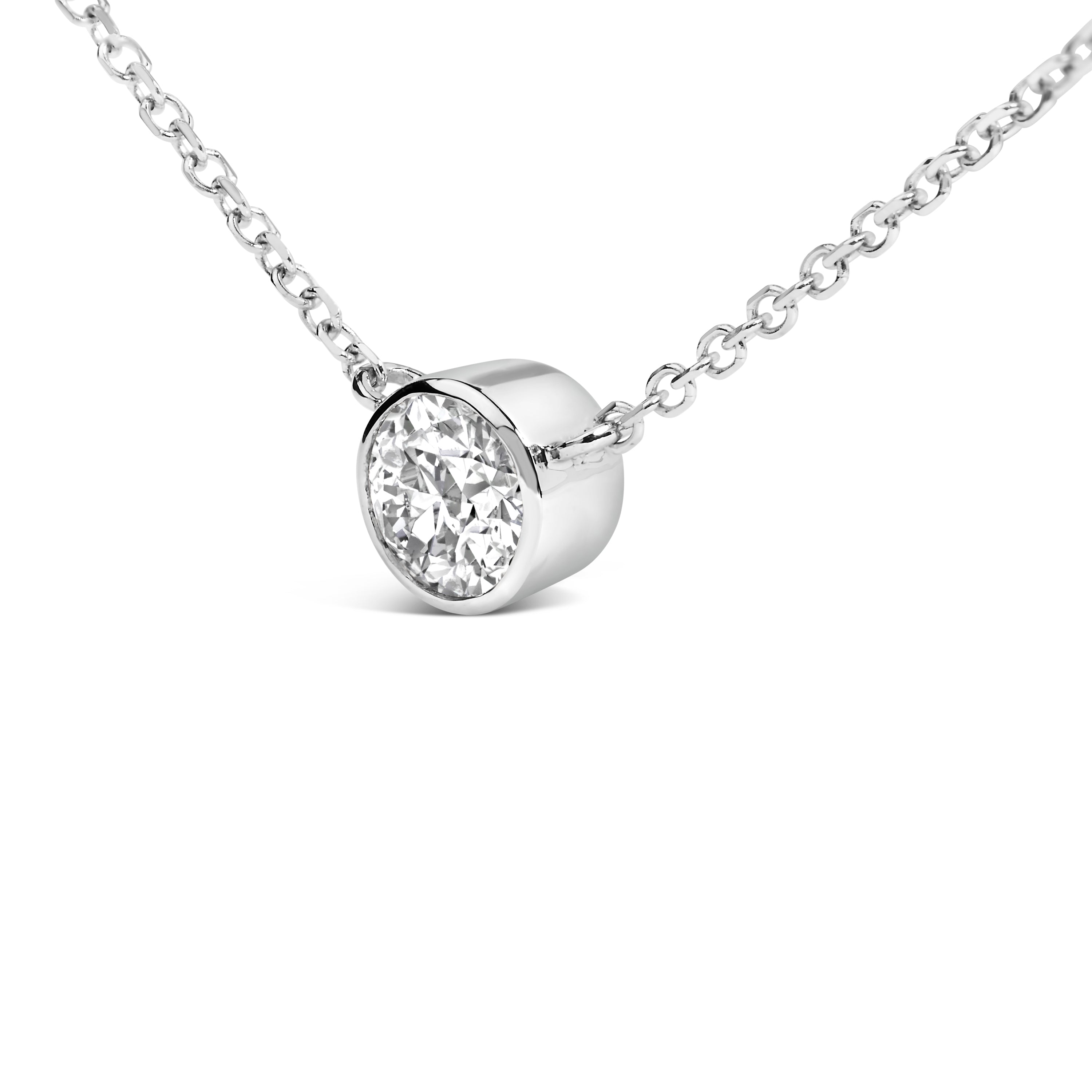14K White Gold 1.00 Cttw Bezel Set Round Lab-Grown Diamond Solitaire 18" Pendant Necklace (F-G Color, VS1-VS2 Clarity) DestGlow