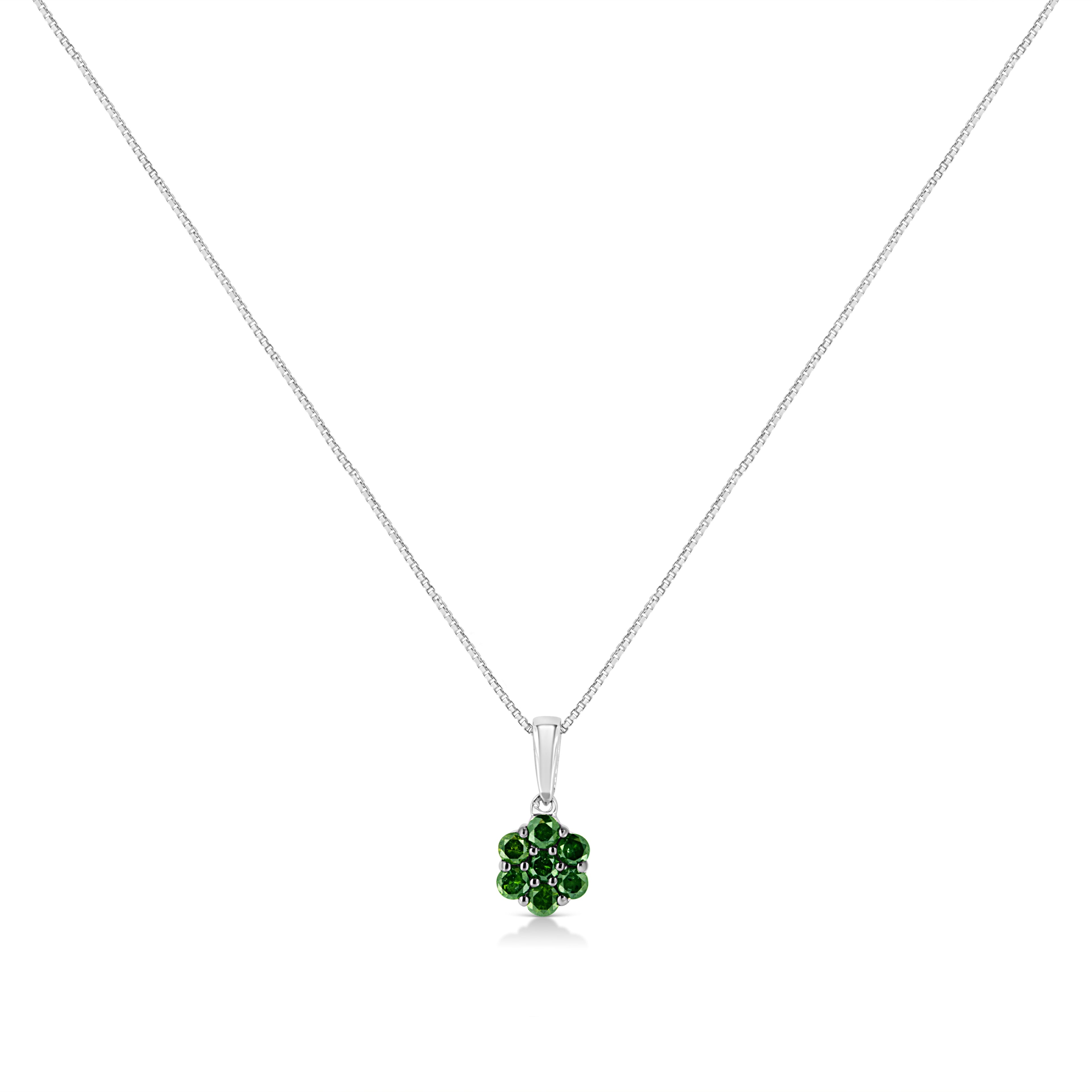 .925 Sterling Silver 1/2 Cttw Prong Set Treated Green Diamond Floral Cluster 18" Pendant Necklace (Green Color, I1-I2 Clarity) by Bids.com