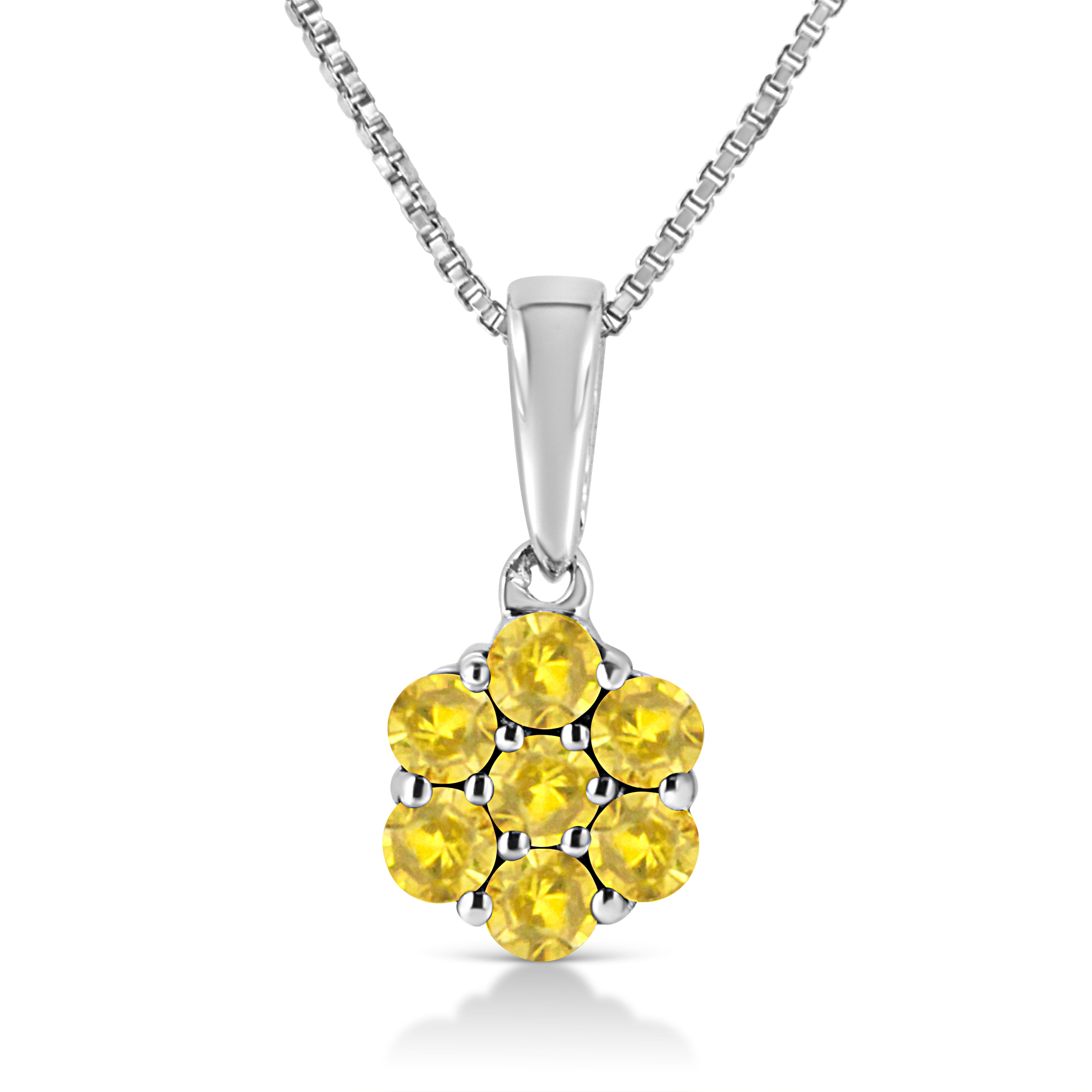 .925 Sterling Silver 1/2 Cttw Prong Set Treated Green Diamond Floral Cluster 18" Pendant Necklace (Green Color, I1-I2 Clarity) by Bids.com