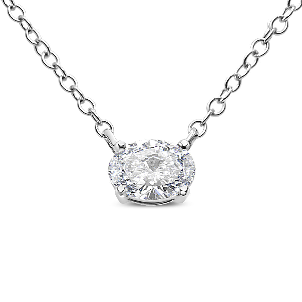 14K White Gold 1/2 Cttw Lab Grown Oval Shape Solitaire Diamond East West 18" Pendant Necklace (E-F Color, VS1-VS2 Clarity) DestGlow