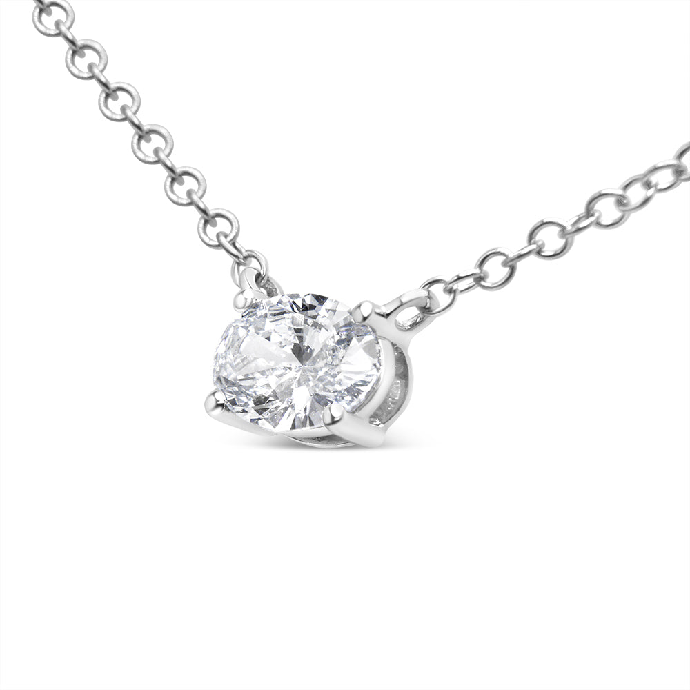 14K White Gold 1/2 Cttw Lab Grown Oval Shape Solitaire Diamond East West 18" Pendant Necklace (E-F Color, VS1-VS2 Clarity) DestGlow