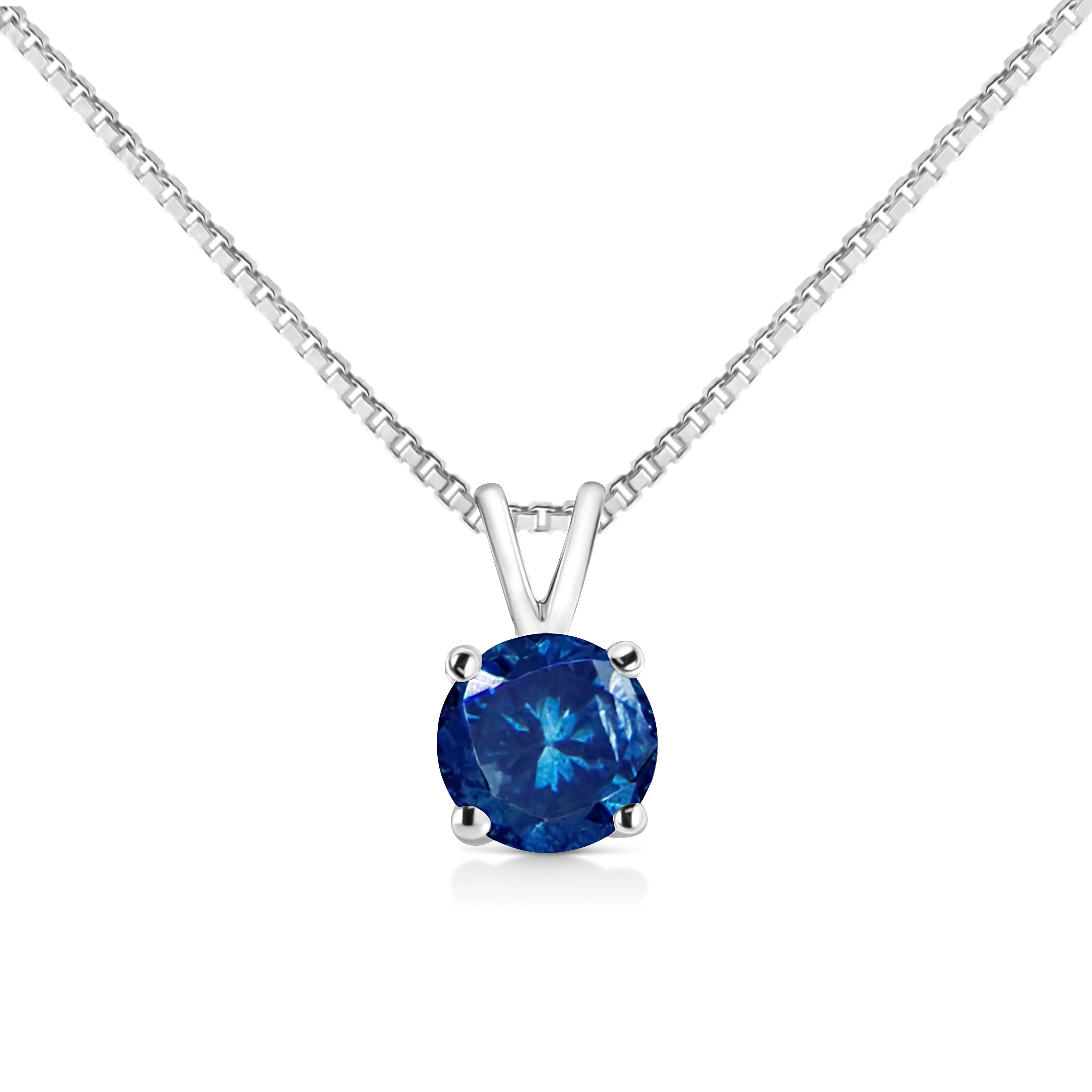 10K White Gold 1/4 Cttw Round Brilliant Cut Lab Grown Blue Diamond 4-Prong Solitaire Pendant Necklace (Blue Color, VS2-SI1 Clarity) - 18" by Bids.com