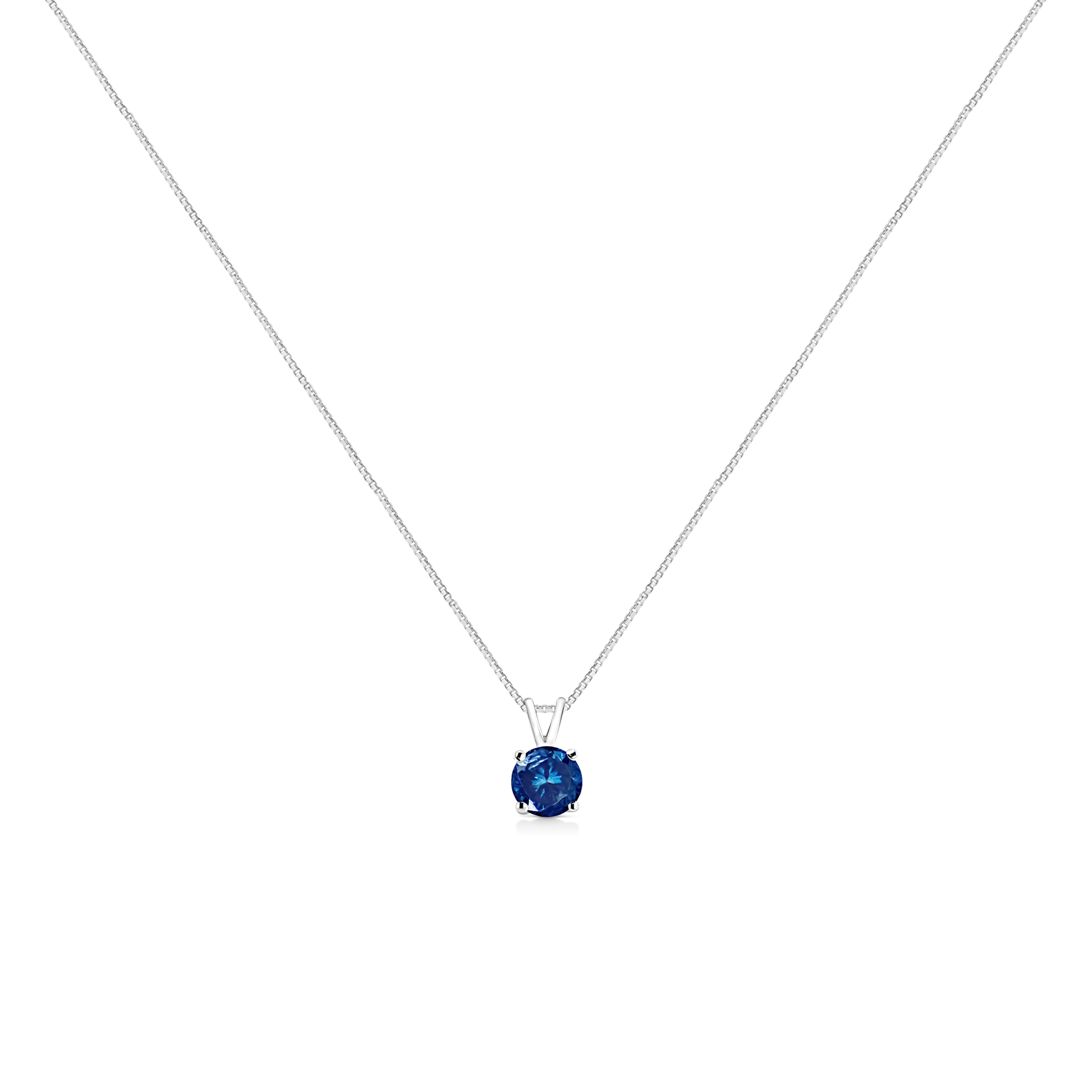 10K White Gold 1/4 Cttw Round Brilliant Cut Lab Grown Blue Diamond 4-Prong Solitaire Pendant Necklace (Blue Color, VS2-SI1 Clarity) - 18" by Bids.com