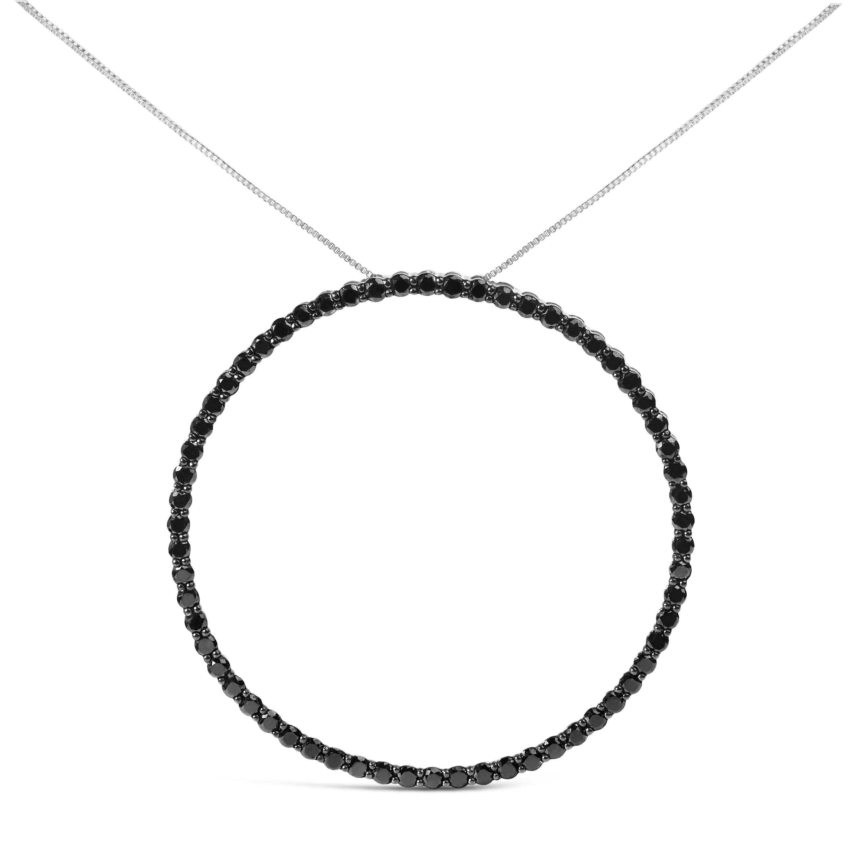 .925 Sterling Silver 4.0 Cttw Black Diamond Open Hoop Circle 18" Pendant Necklace (Black Color, I2-I3 Clarity) by Bids.com