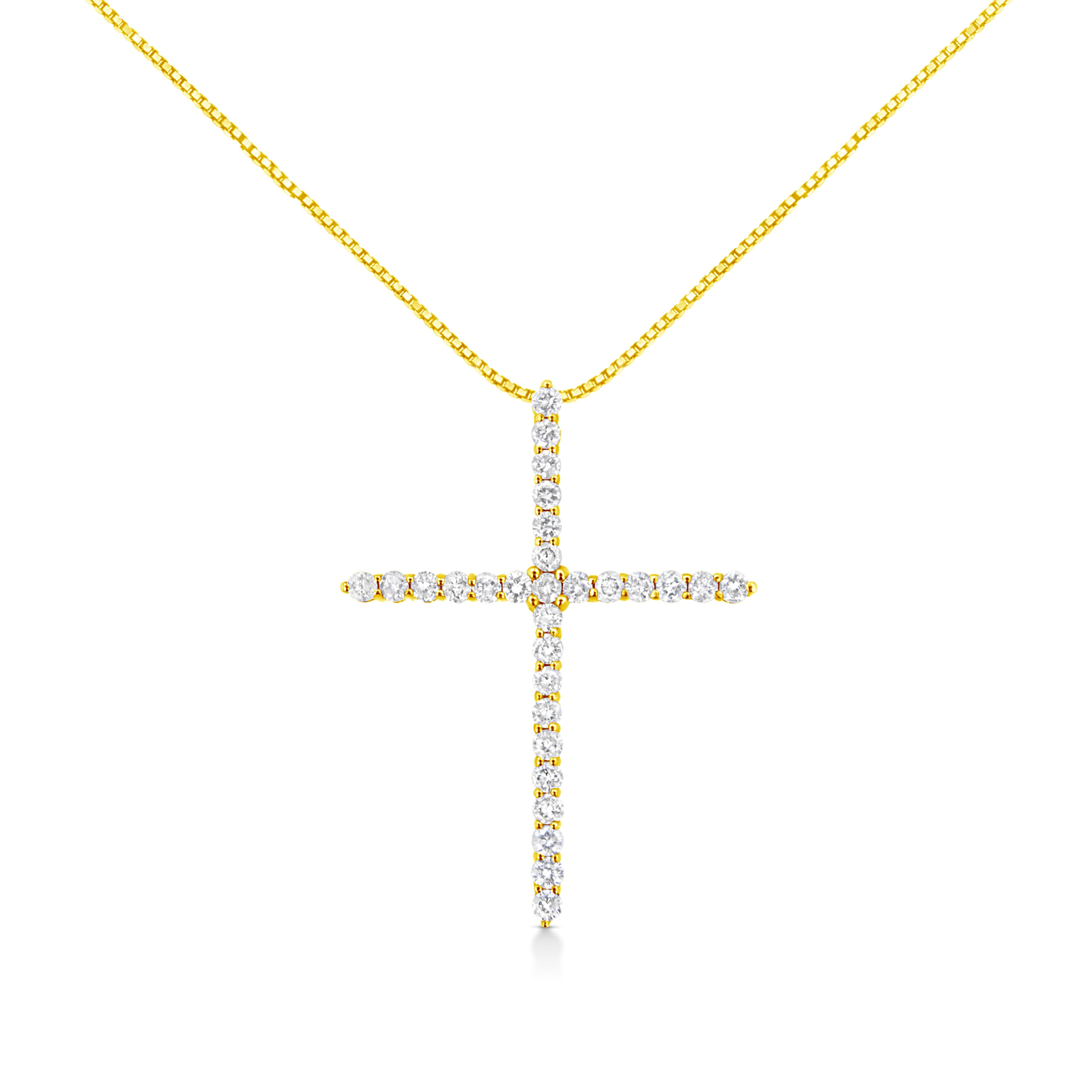 10K Yellow Gold 3.00 cttw Round-Cut Diamond Cross 18" Pendant Necklace (J-K Color, I1-I2 Clarity)