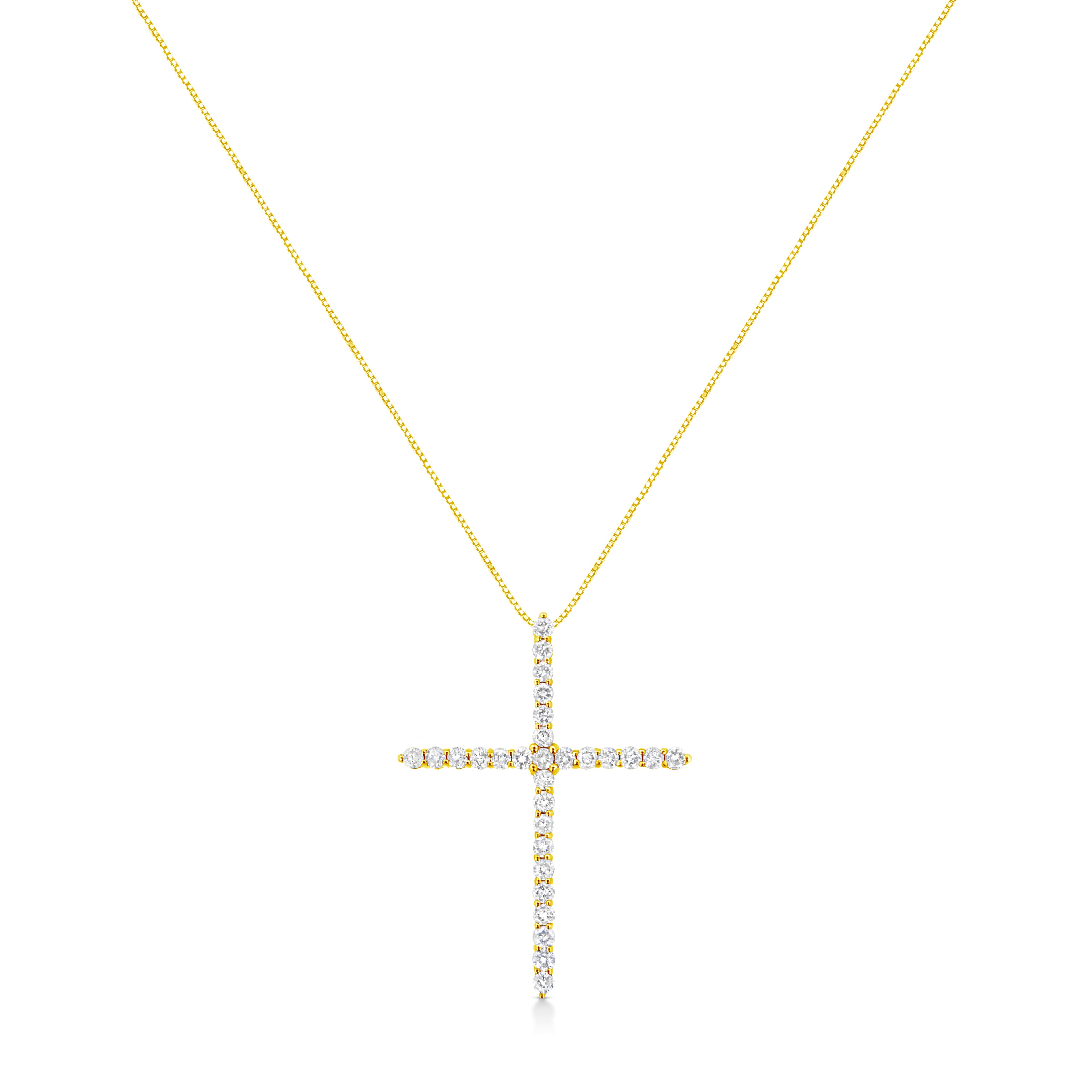 10K Yellow Gold Plated .925 Sterling Silver 3.0 Cttw Prong-Set Round Brilliant Cut Diamond Cross 18" Pendant Necklace (J-K Color, I1-I2 Clarity) by Bids.com