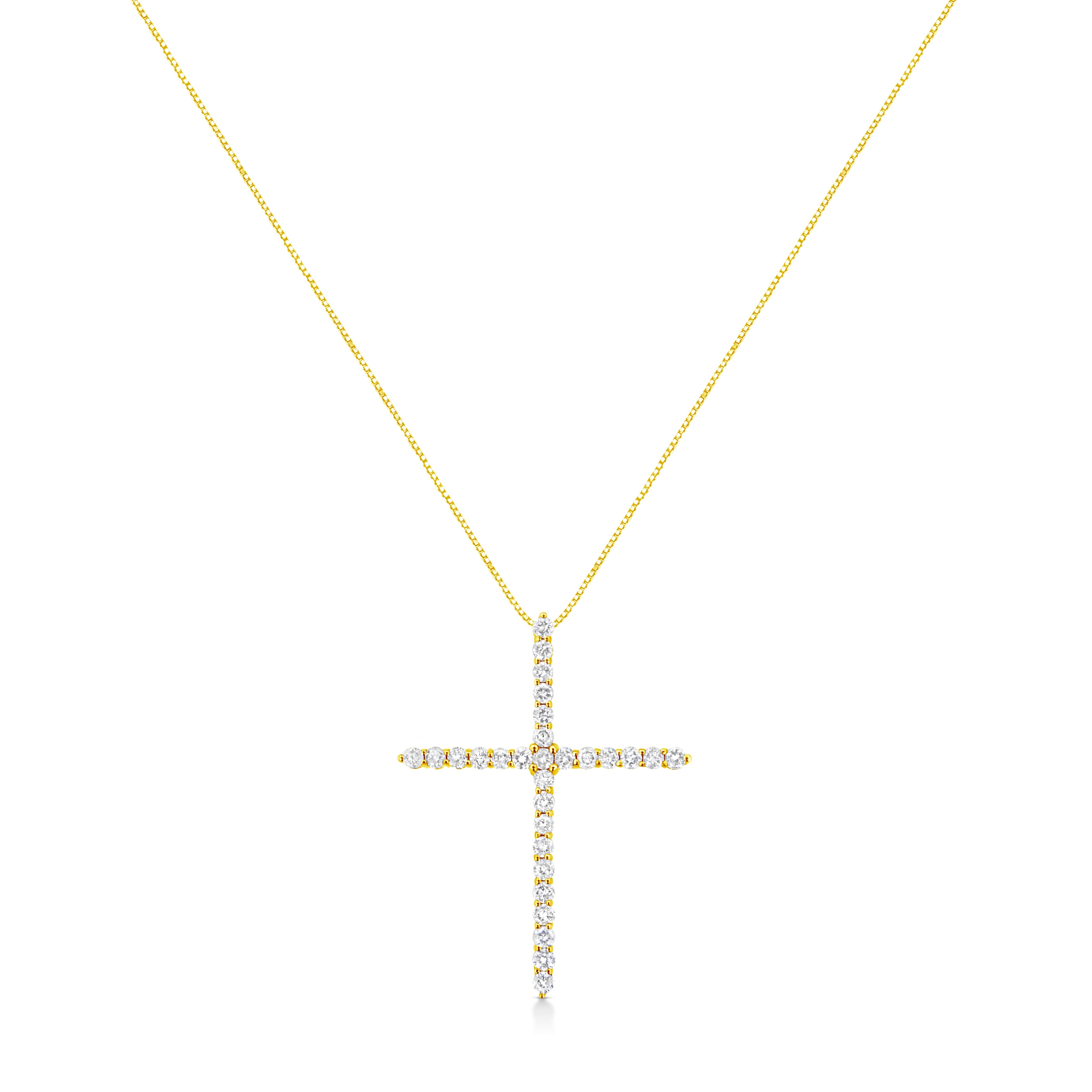 10K Yellow Gold 3.00 cttw Round-Cut Diamond Cross 18" Pendant Necklace (J-K Color, I1-I2 Clarity)