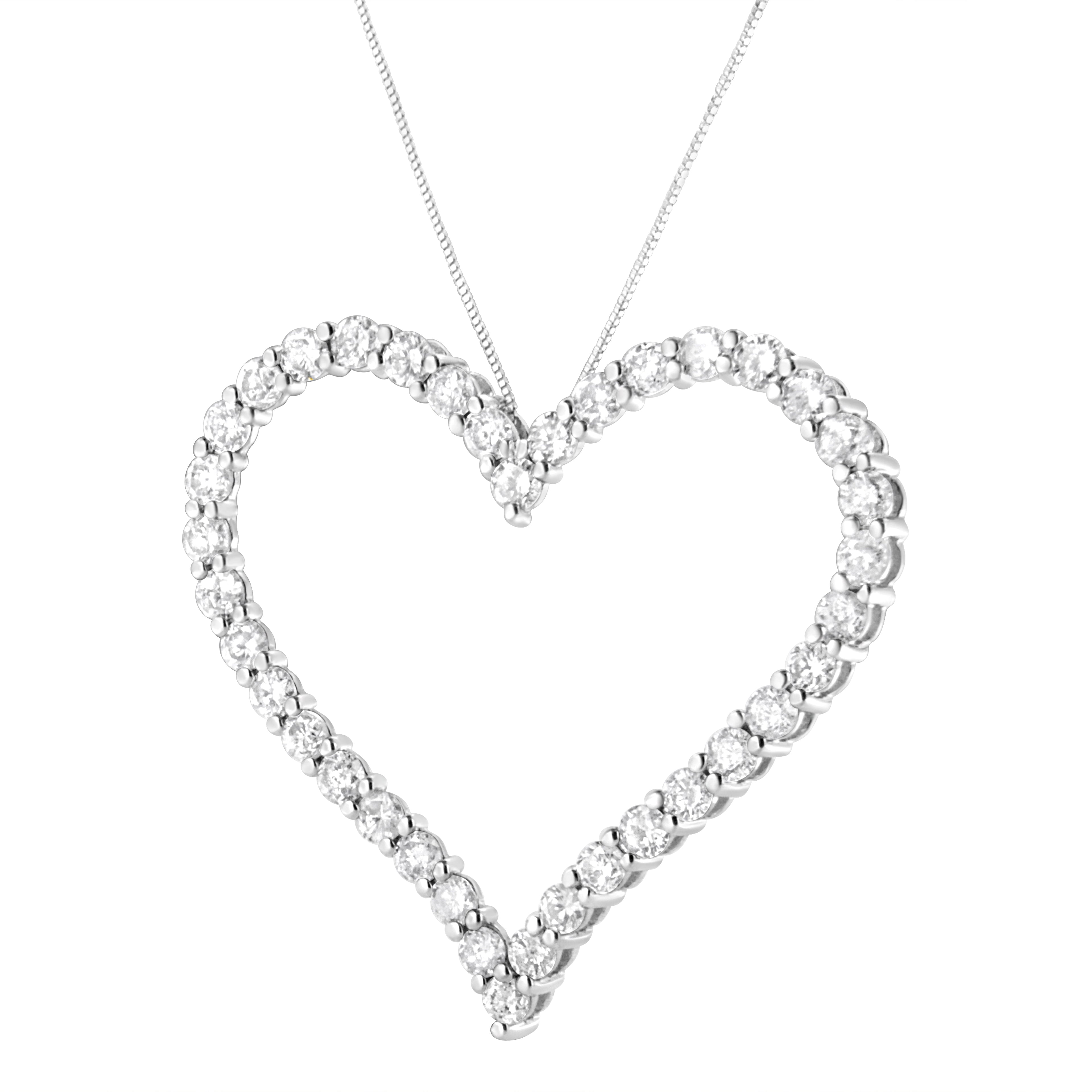 .925 Sterling Silver 3.0 cttw Round-Cut Diamond Open Heart Pendant Necklace (I-J Color, I2-I3 Clarity) - 18" by Bids.com