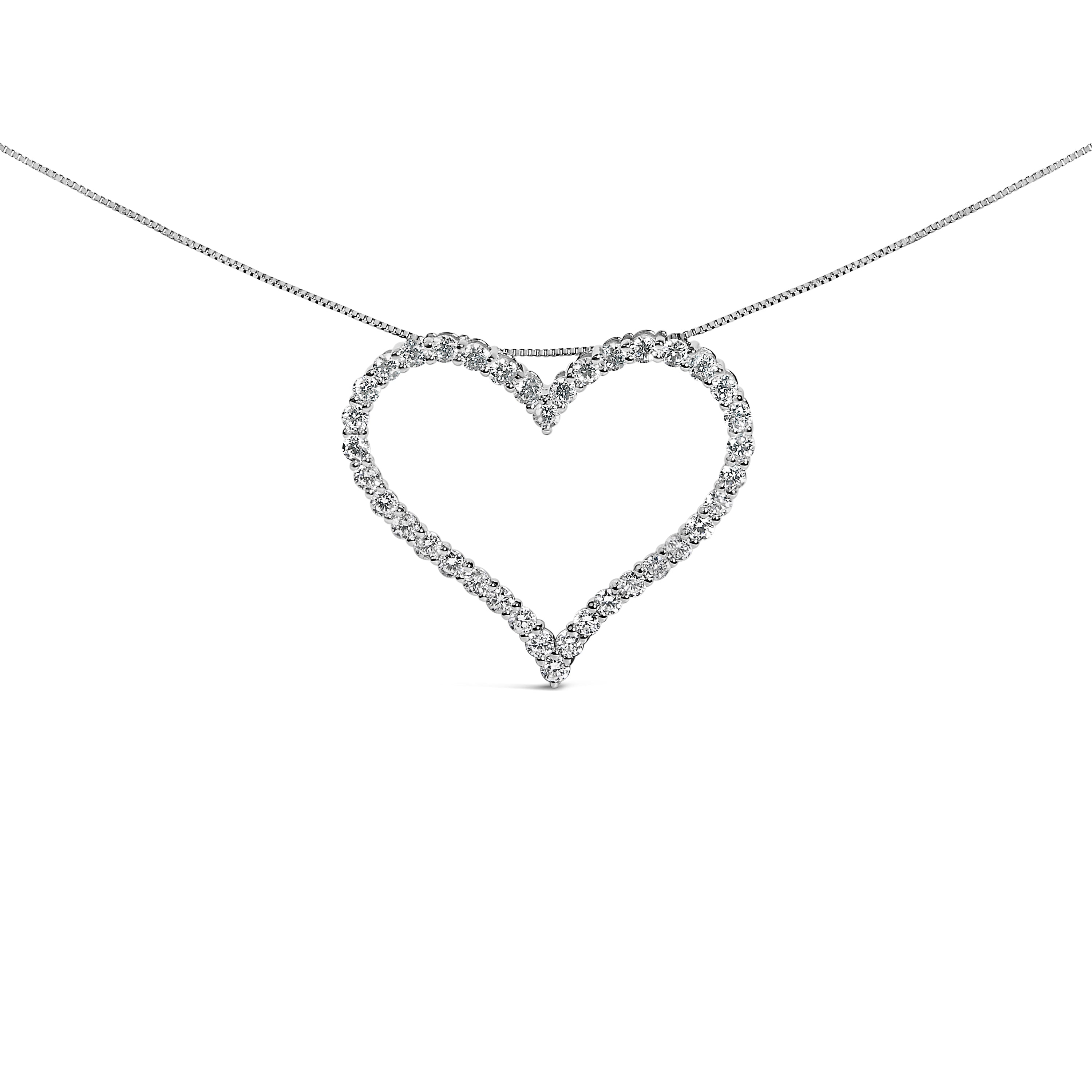 14K White Gold 3.0 Cttw Lab Grown Diamond Open Heart Pendant Necklace DestGlow