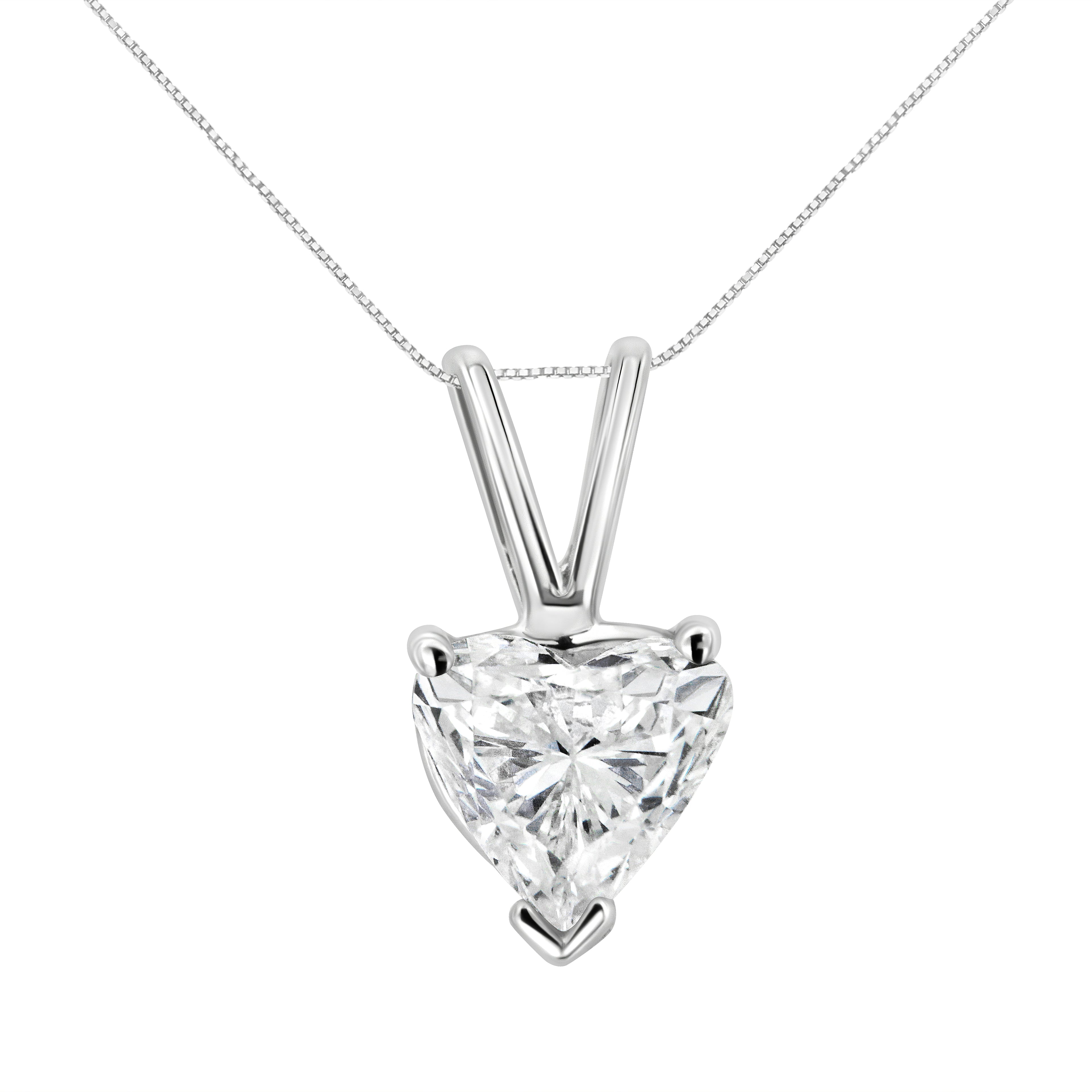 14K White Gold 1/5 Cttw 3-Prong Set Heart Shaped Solitaire Lab Grown Diamond 18" Pendant Necklace (F-G Color, VS2-SI1 Clarity) by Bids.com