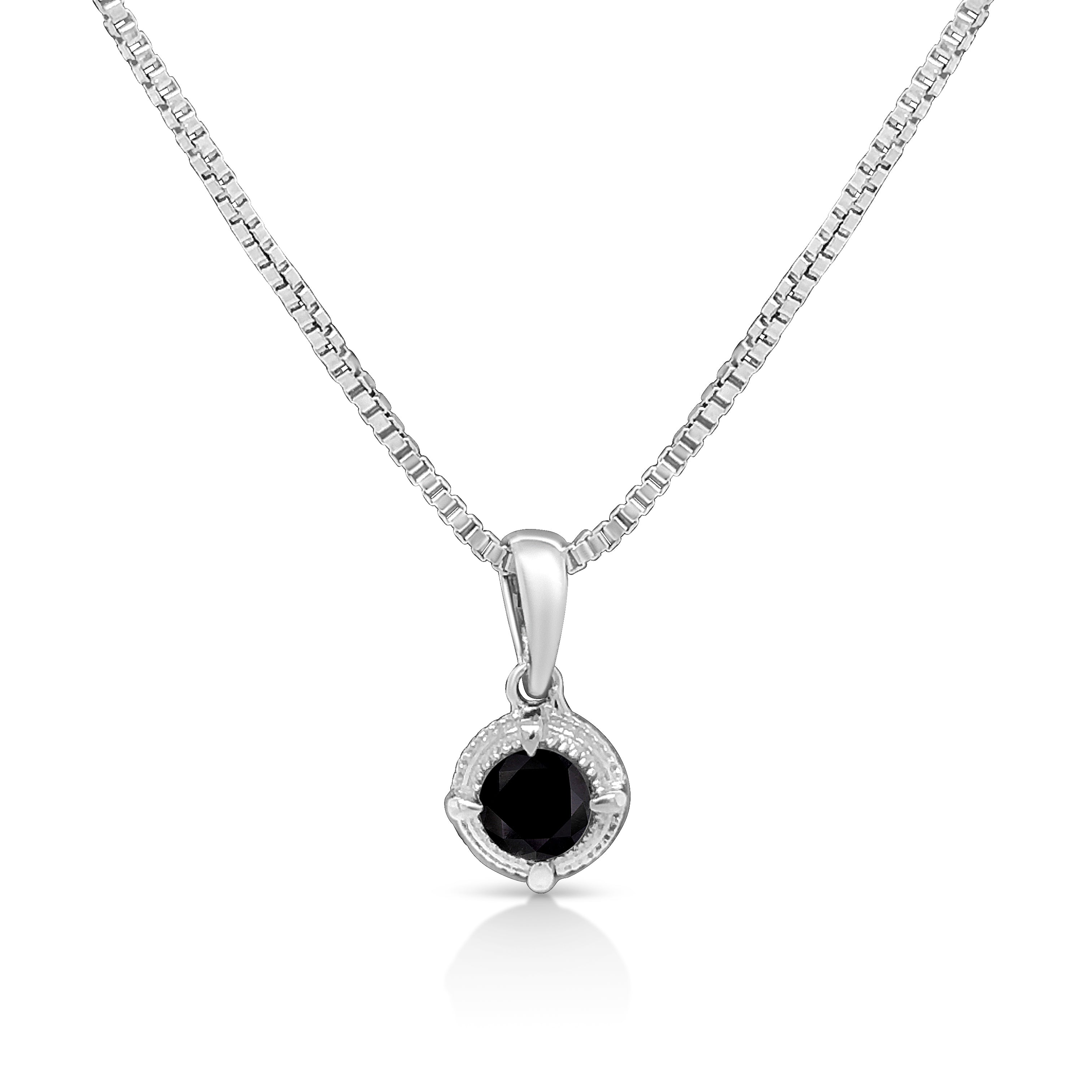 .925 Sterling Silver 3/4 Cttw Treated Blue Diamond Solitaire 18" Milgrain Pendant Necklace (Blue Color, I1-I2 Clarity) by Bids.com