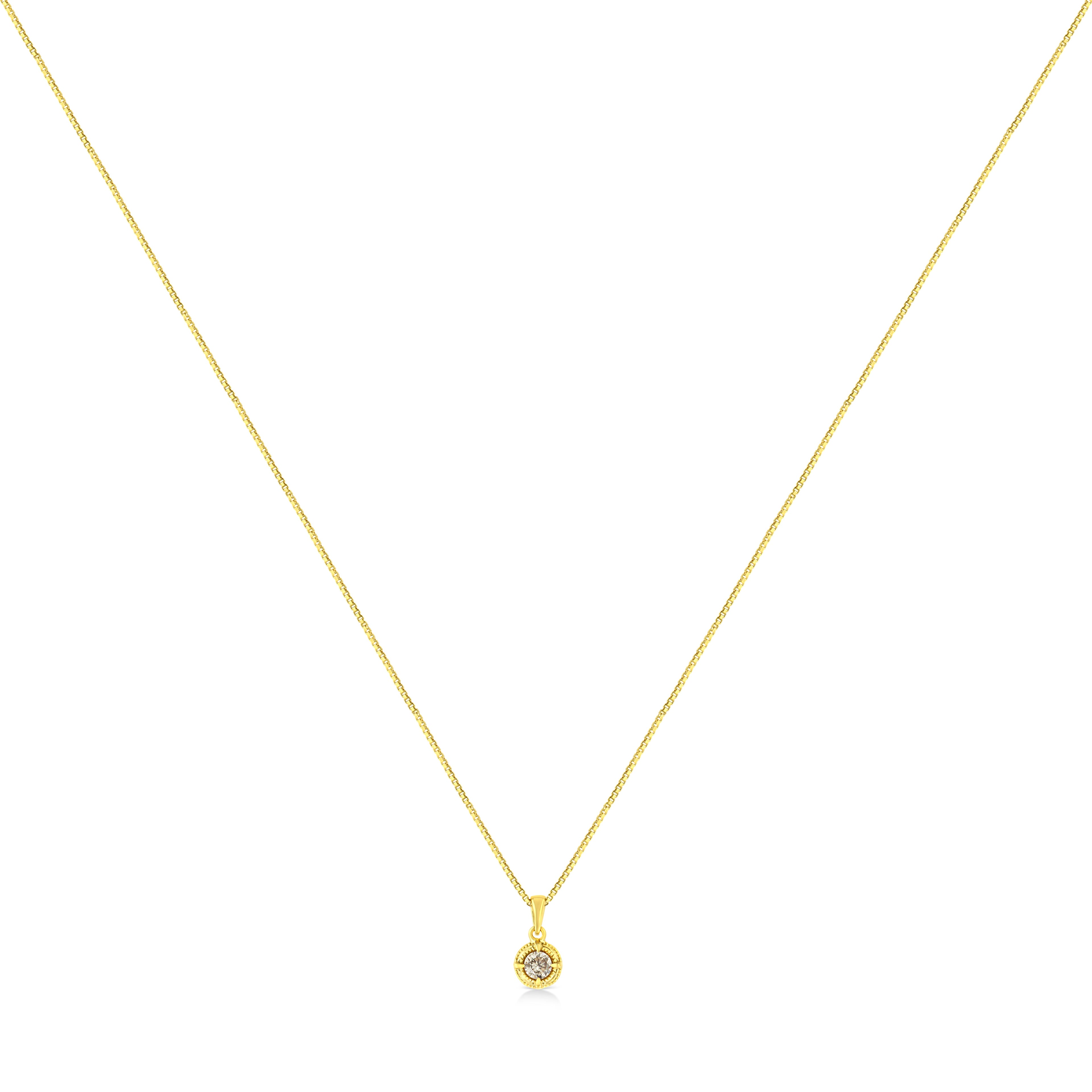 14K Yellow Gold Plated .925 Sterling Silver 1/2 Cttw Brilliant Round Cut Diamond Solitaire Milgrain 18" Pendant Necklace (K-L Color, I2-I3 Clarity) by Bids.com