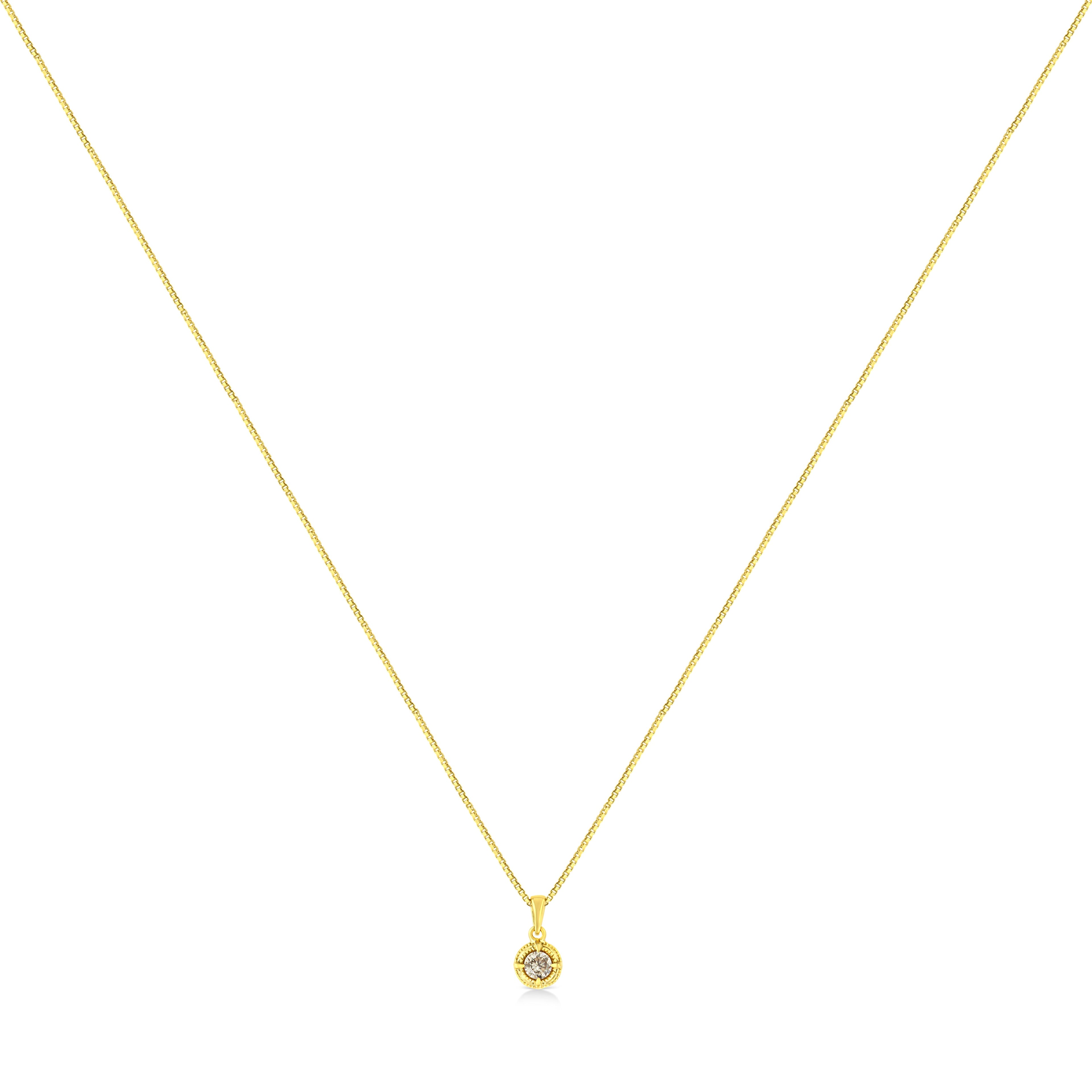 14K Yellow Gold Plated .925 Sterling Silver 1/2 Cttw Brilliant Round Cut Diamond Solitaire Milgrain 18" Pendant Necklace (K-L Color, I2-I3 Clarity)