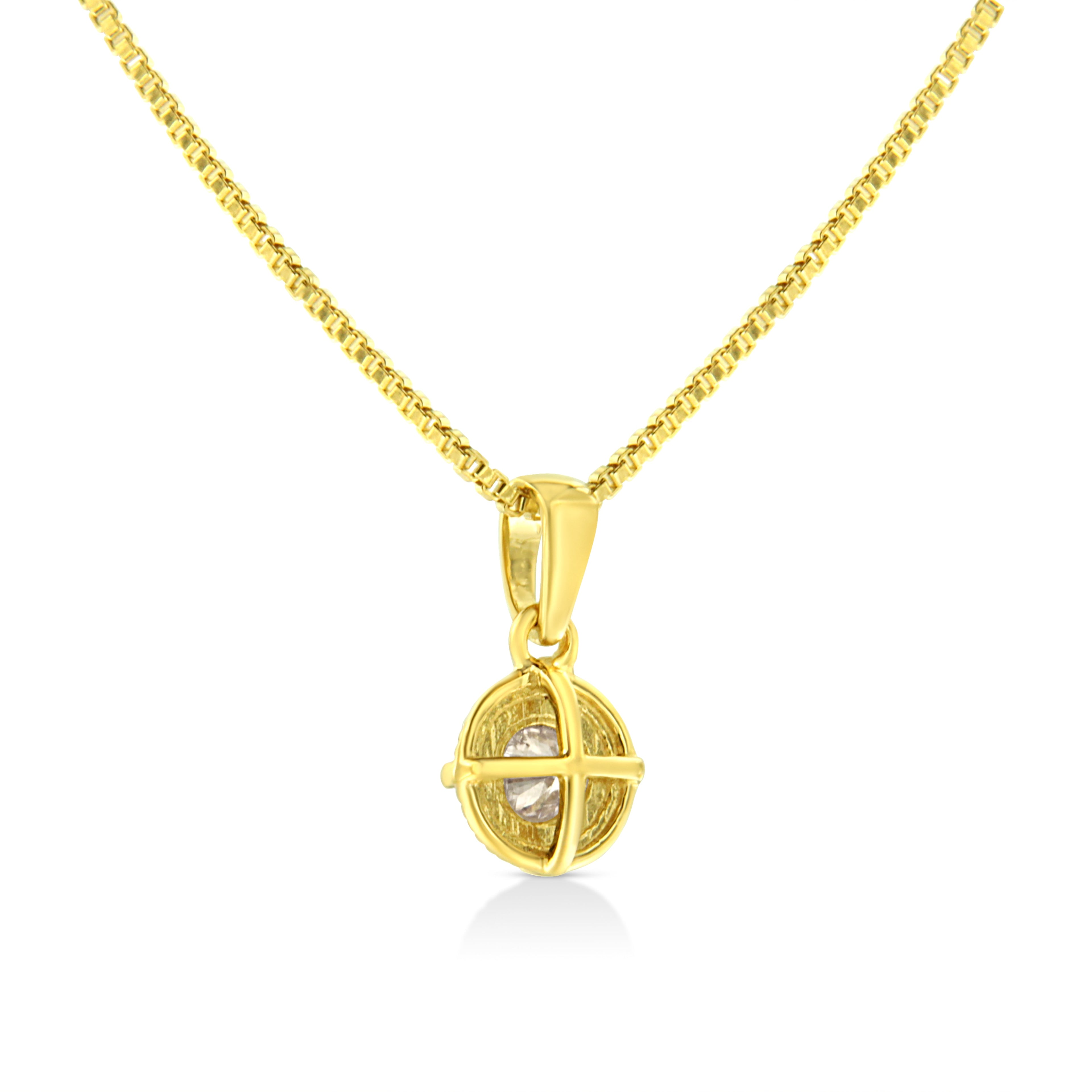 14K Yellow Gold Plated .925 Sterling Silver 1/2 Cttw Brilliant Round Cut Diamond Solitaire Milgrain 18" Pendant Necklace (K-L Color, I2-I3 Clarity)