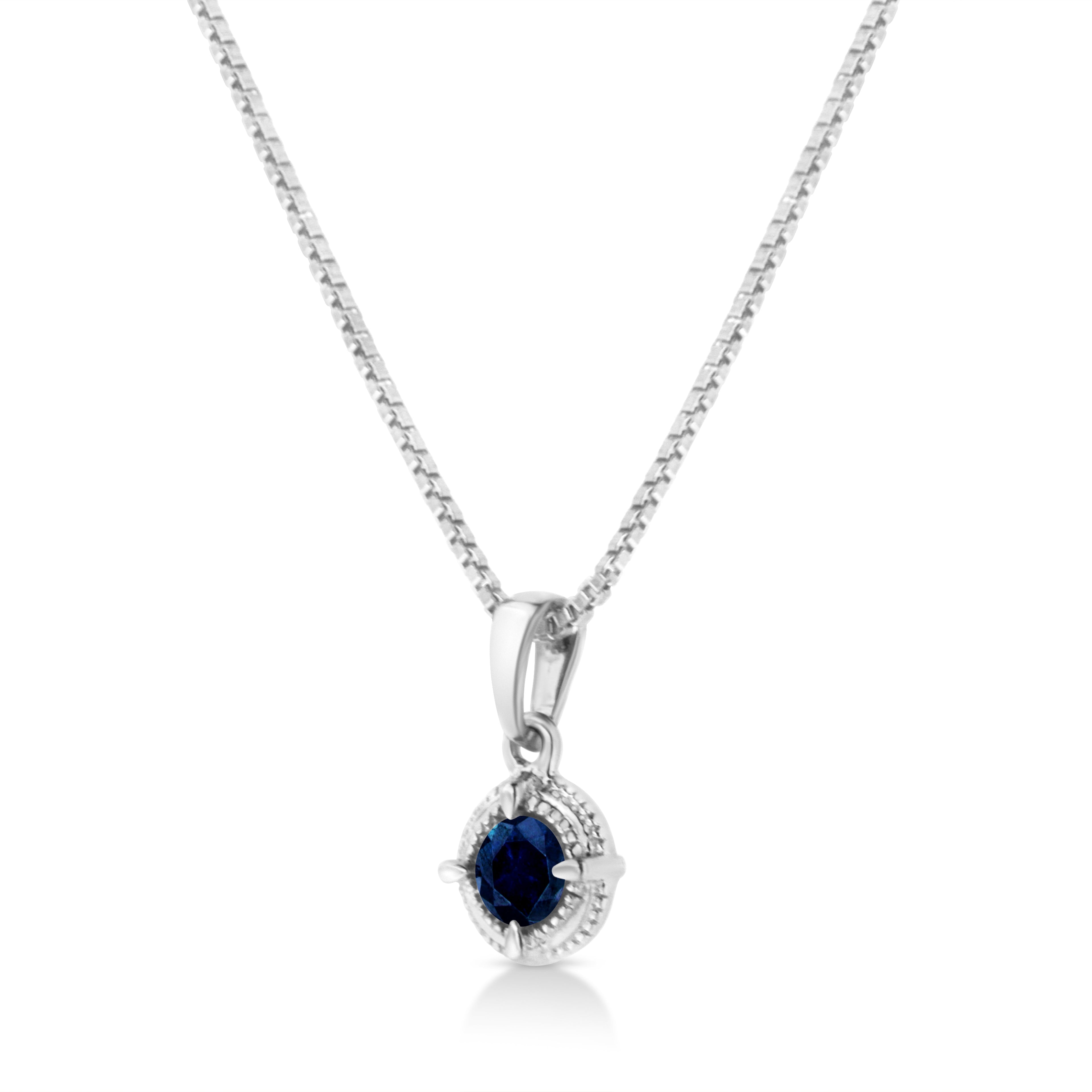 .925 Sterling Silver 3/4 Cttw Treated Blue Diamond Solitaire 18" Milgrain Pendant Necklace (Blue Color, I1-I2 Clarity) by Bids.com