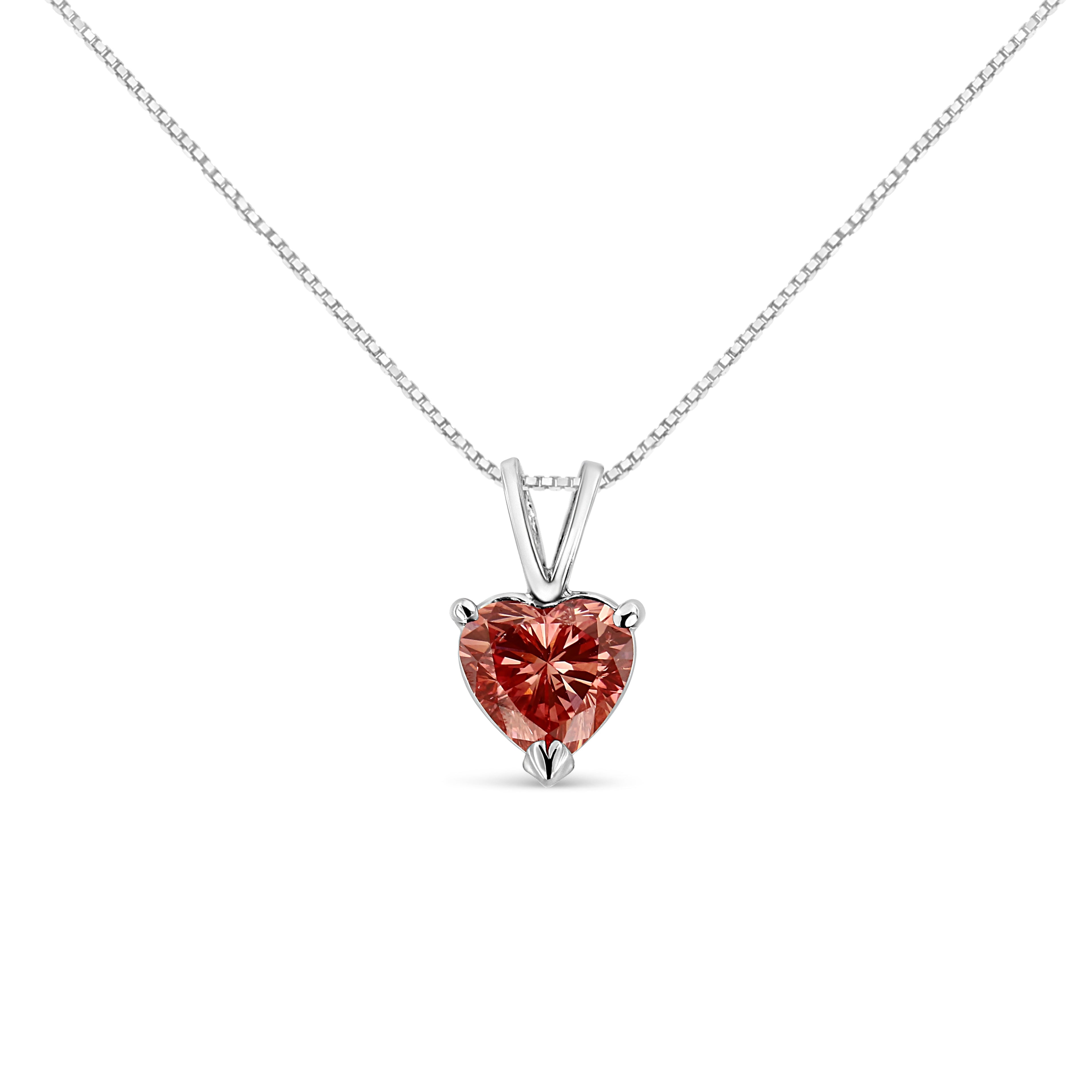 IGI Certified 14K White Gold Martini Set 1.00 Cttw Lab Grown Pink Heart Diamond Solitaire 18" Pendant Necklace (Pink Color, SI2 Clarity) by Bids.com