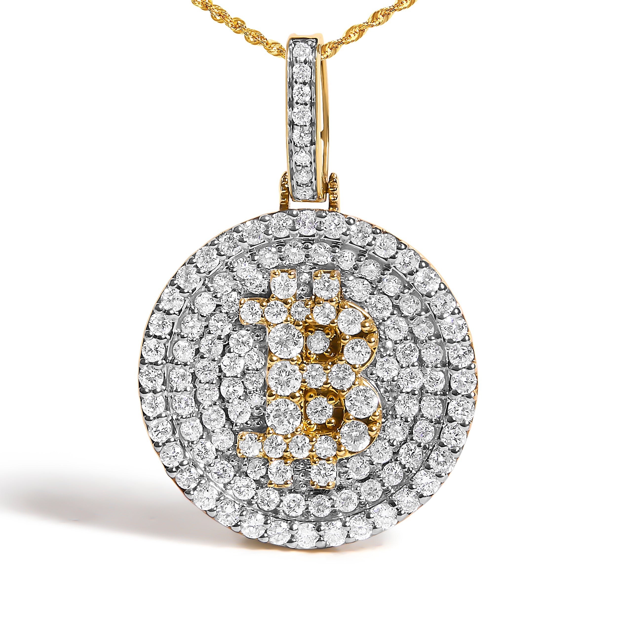 10K Yellow Gold 2-1/3 Cttw Diamond Bitcoin Letter B Pendant Necklace DestGlow
